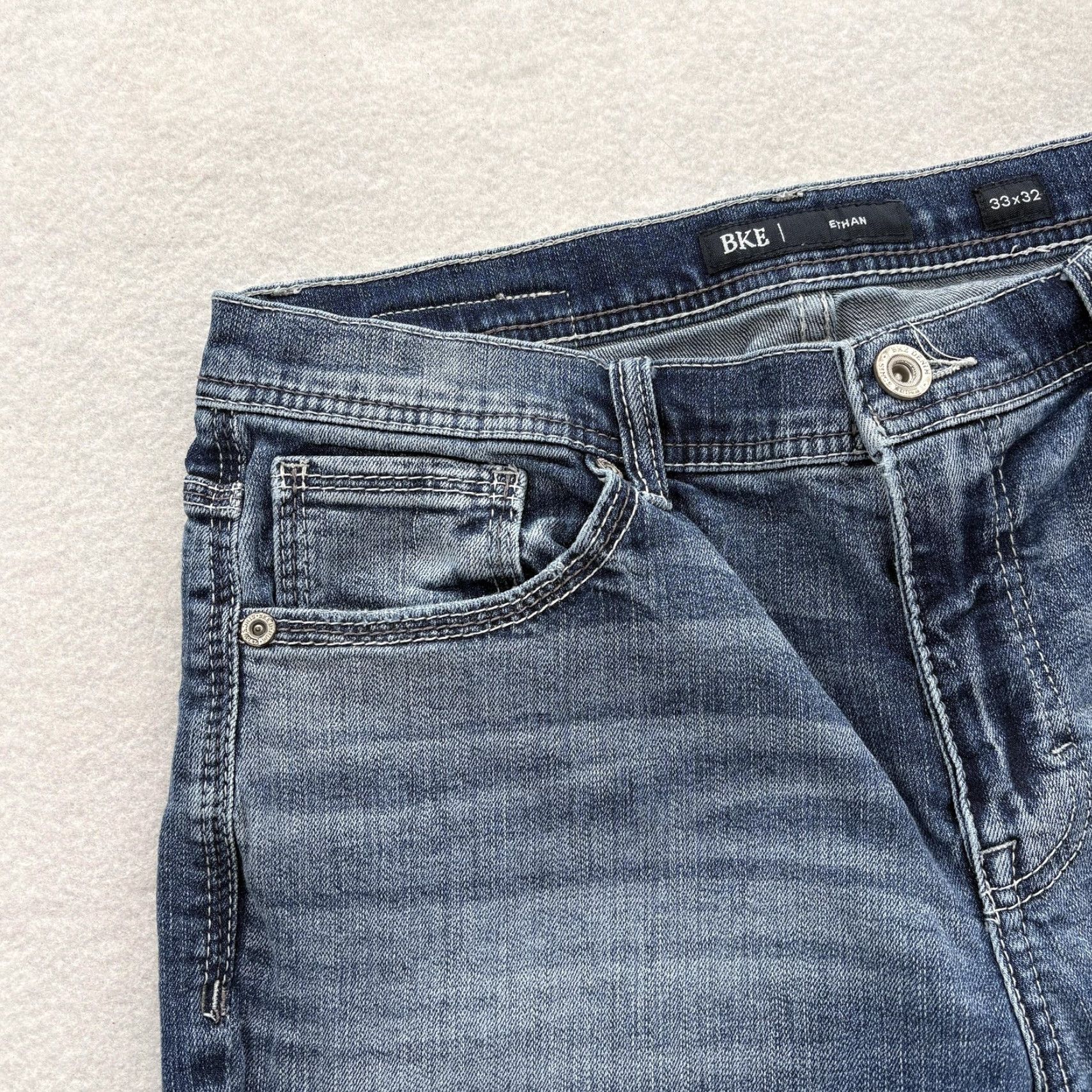 BKE Ethan Jeans Mens 33x32 Blue Medium Wash Straight Stretch Denim Grunge