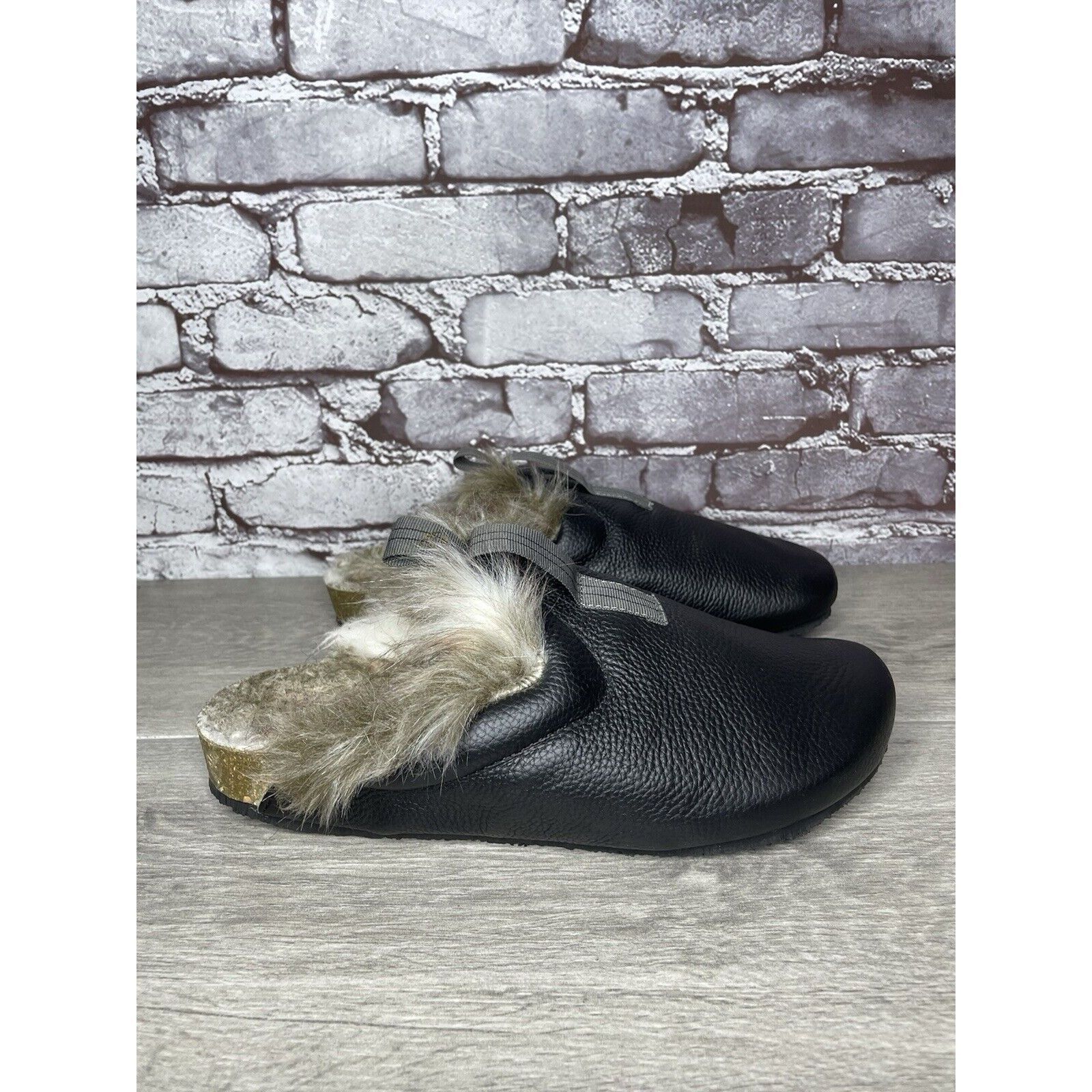Other BANTHA Vibram Black Leather Sherpa Fur Lined Cork Mules Shoe Size US 10.5 / IT 40.5 - 3 Thumbnail
