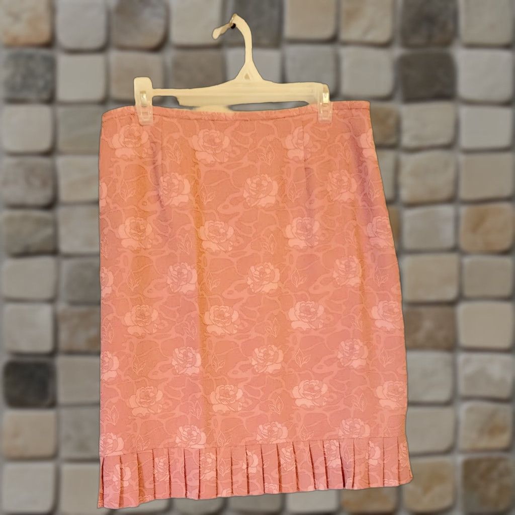 Stanley Blacker VINTAGE Stanley Blacker Skirt Pink 90s Dusty Rose Brocade Pleated Ruffle Plus 14 Womens Size 36" / US 14 / IT 50 - 1 Thumbnail