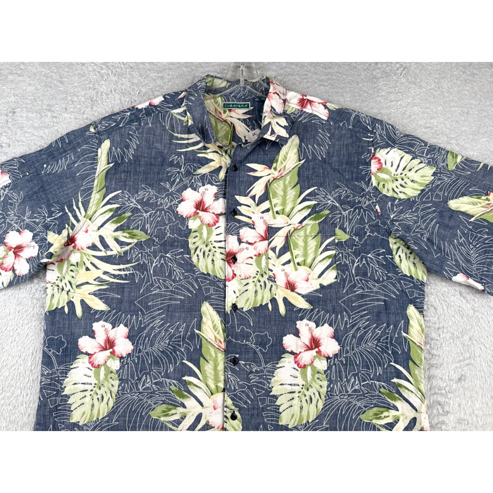Cubavera Cubavera Shirt Men 2XL Floral Bird Of Paradise Button Hawaiian 100% Cotton Casual Travel Aloha Beach Resort Pattern Short Sleeve Blue Size US XXL / EU 58 / 5 - 4 Thumbnail