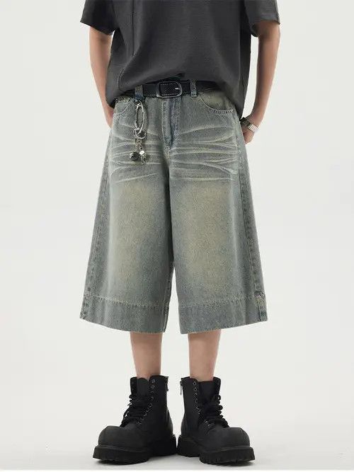 Japanese Brand × Jean American retro wide-leg washed loose straight denim shorts Size US 32 / EU 48 - 1 Thumbnail