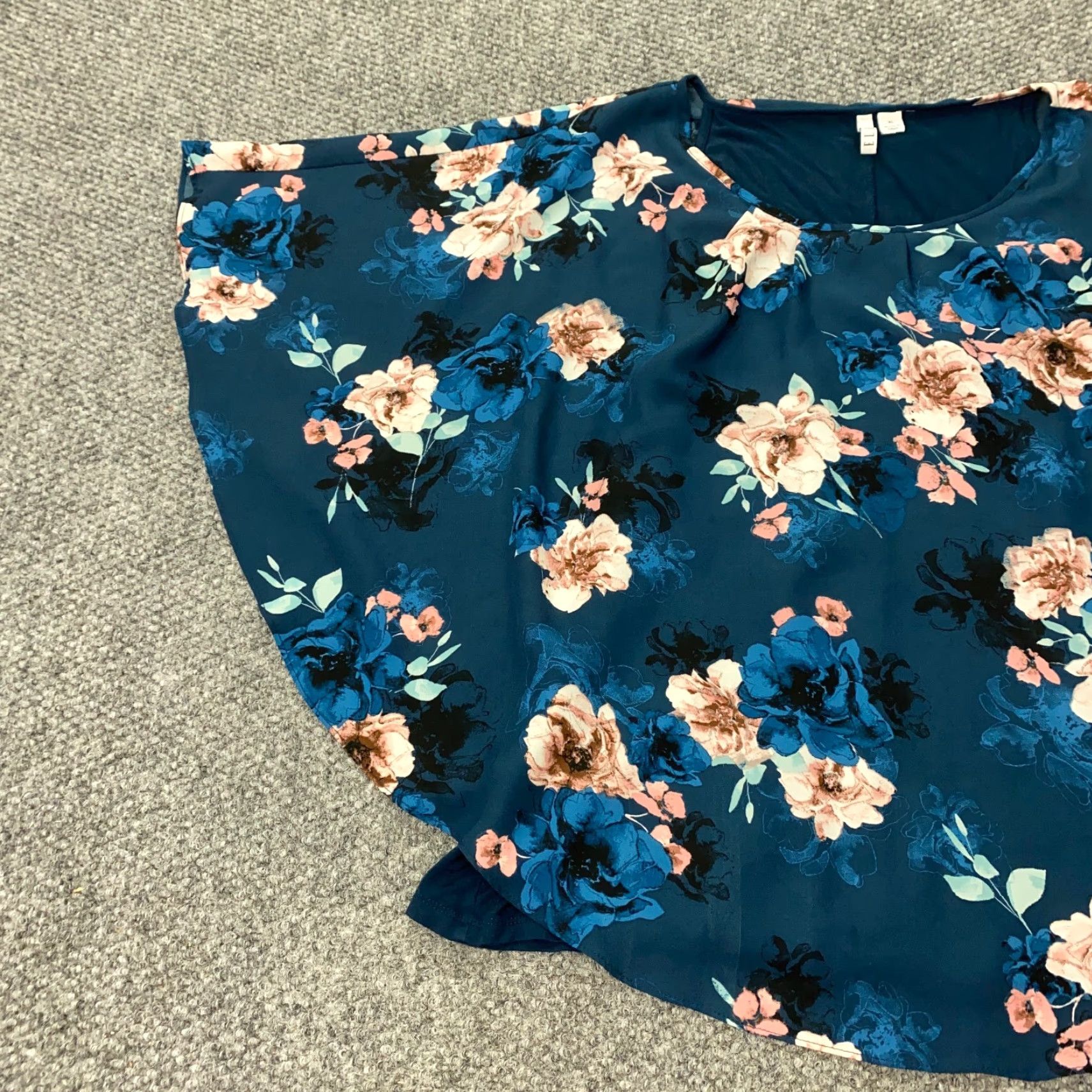 Vintage Elle Blouse XL Blue Floral Flowy Layered Stretch Top Size XL / US 12-14 / IT 48-50 - 4 Thumbnail