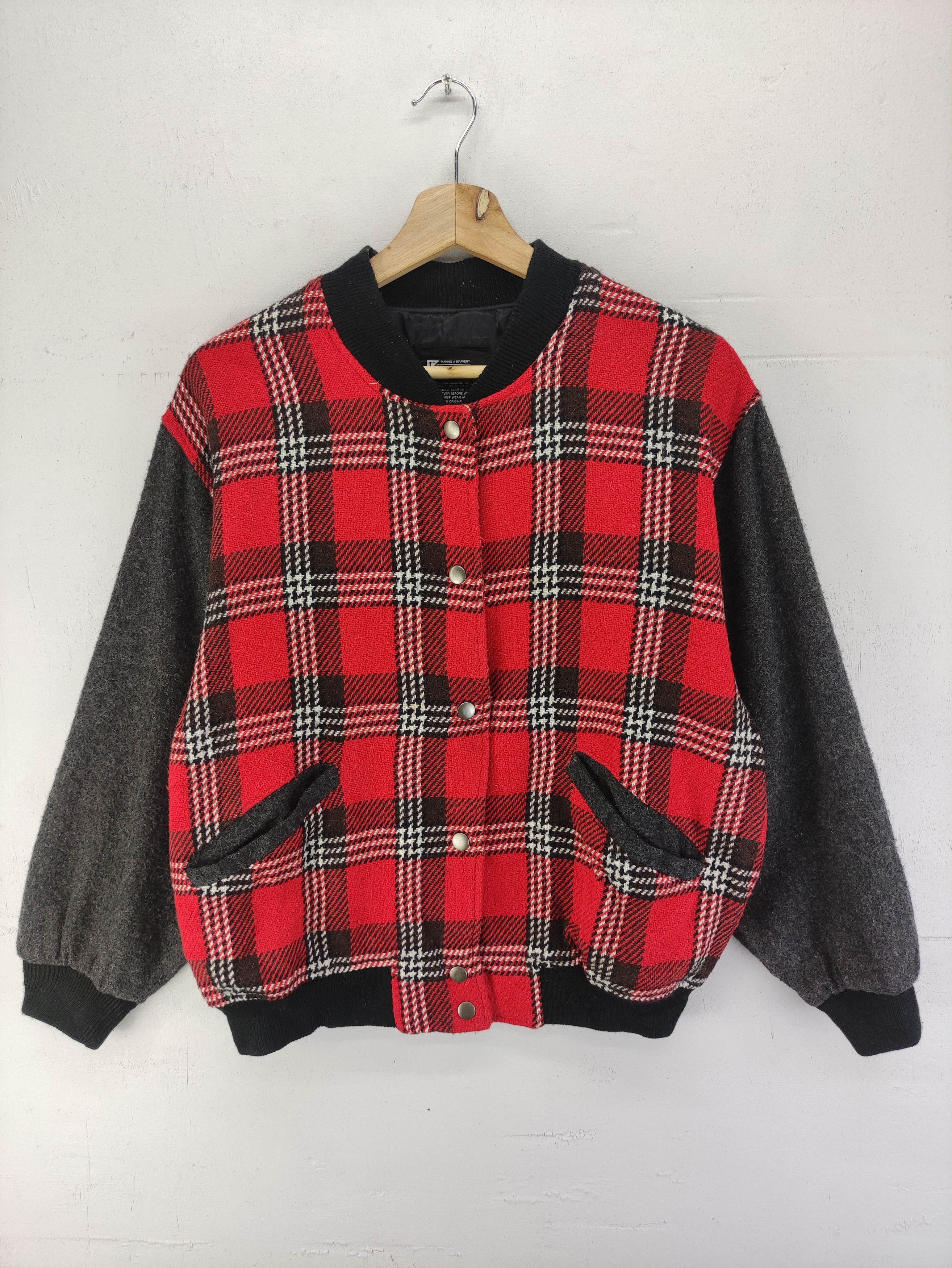 Japanese Brand Vintage Urban City Wool Varsity Plaid Jacket Snap Button Size M / US 6-8 / IT 42-44 - 1 Thumbnail