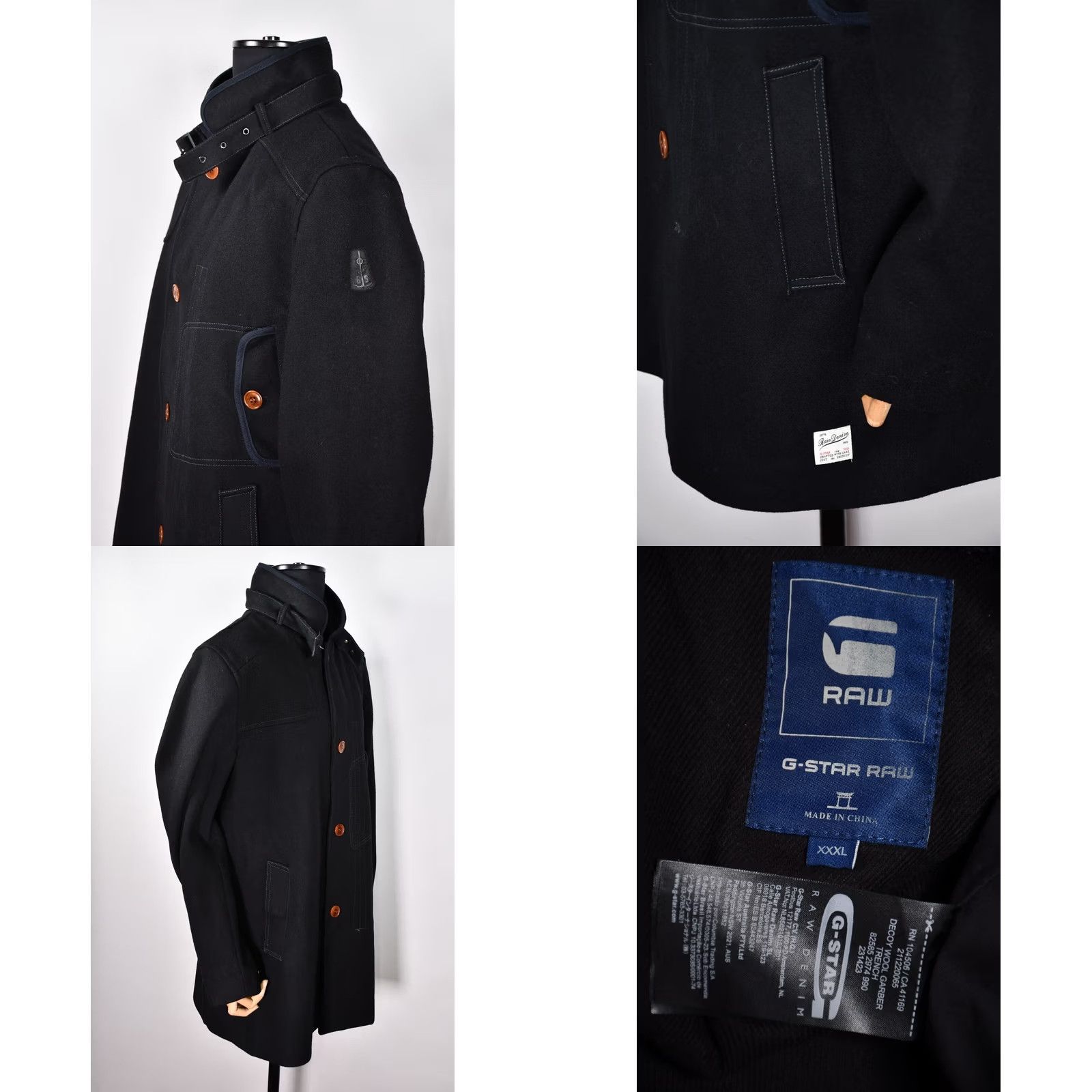 G-Star G-Star RAW Decoy Wool Garber Trench Jacket Mens 3XL Wool Black 3XL Coat Casual Vintage: No Size US XXL / EU 58 / 5 - 8 Thumbnail