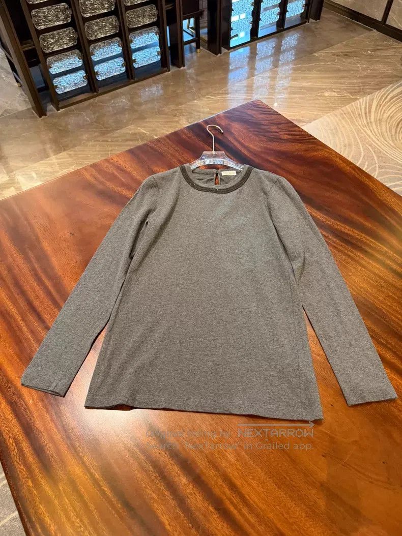 Brunello Cucinelli Brunello Cucinelli Gray Crew Neck Long Sleeve T-Shirt Size S / US 4 / IT 40 - 3 Thumbnail