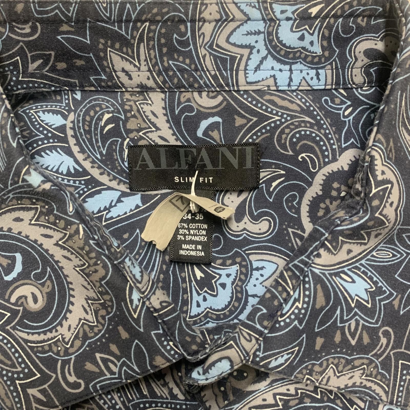 Alfani Alfani Men's XL Blue Paisley Print Long Sleeve Shirt Size US XL / EU 56 / 4 - 9 Thumbnail