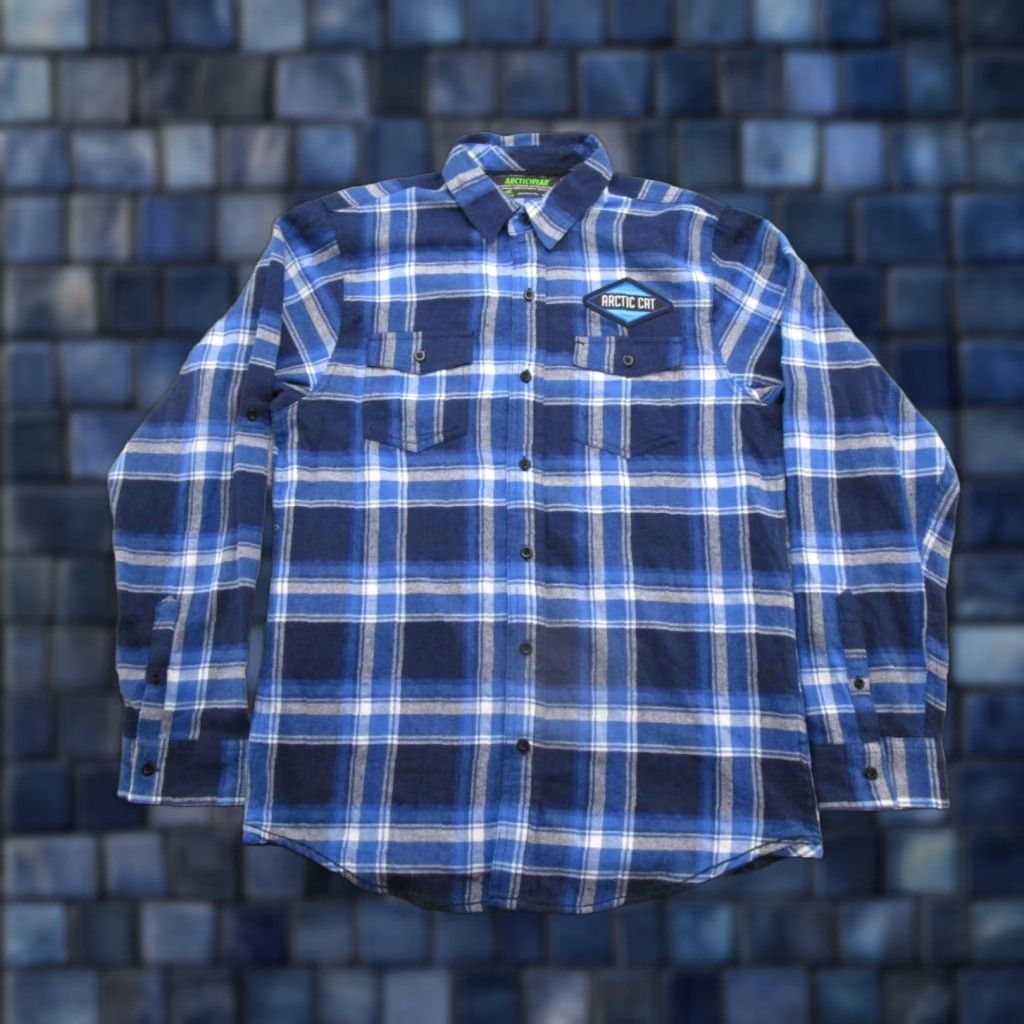 Vintage VINTAGE Arctic Cat Shirt ARCTICWEAR Blue Plaid Patch Button Up Size M Mens Size US M / EU 48-50 / 2 - 1 Thumbnail