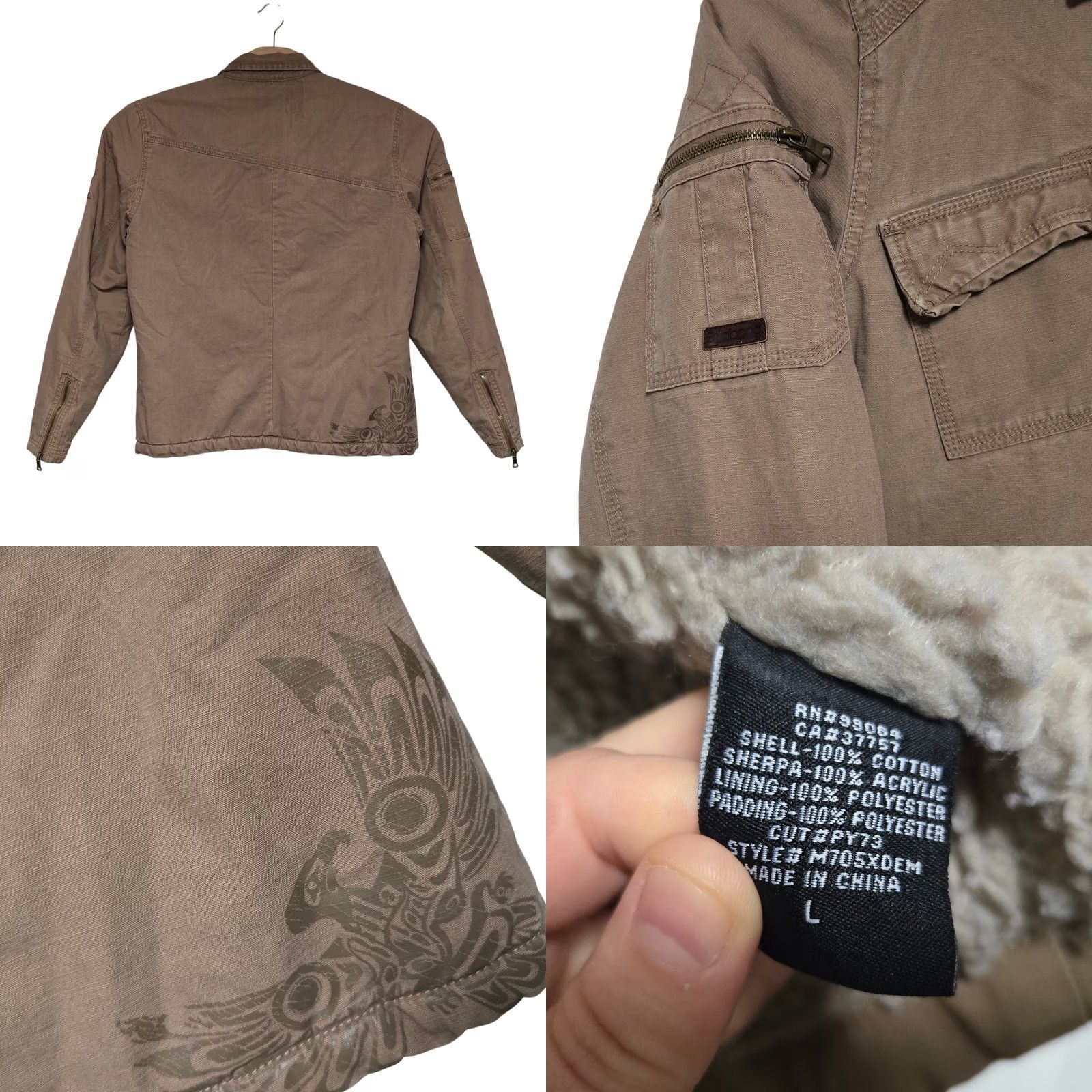 Billabong VINTAGE Billabong Jacket Military L Tan L Mens Distressed Sherpa Lined Utility Y2K Size US L / EU 52-54 / 3 - 8 Thumbnail