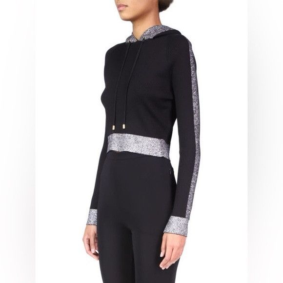 Balmain BALMAIN wool cashmere Lurex Striped Cropped Knit Hoodie 40 Size S / US 4 / IT 40 - 4 Thumbnail