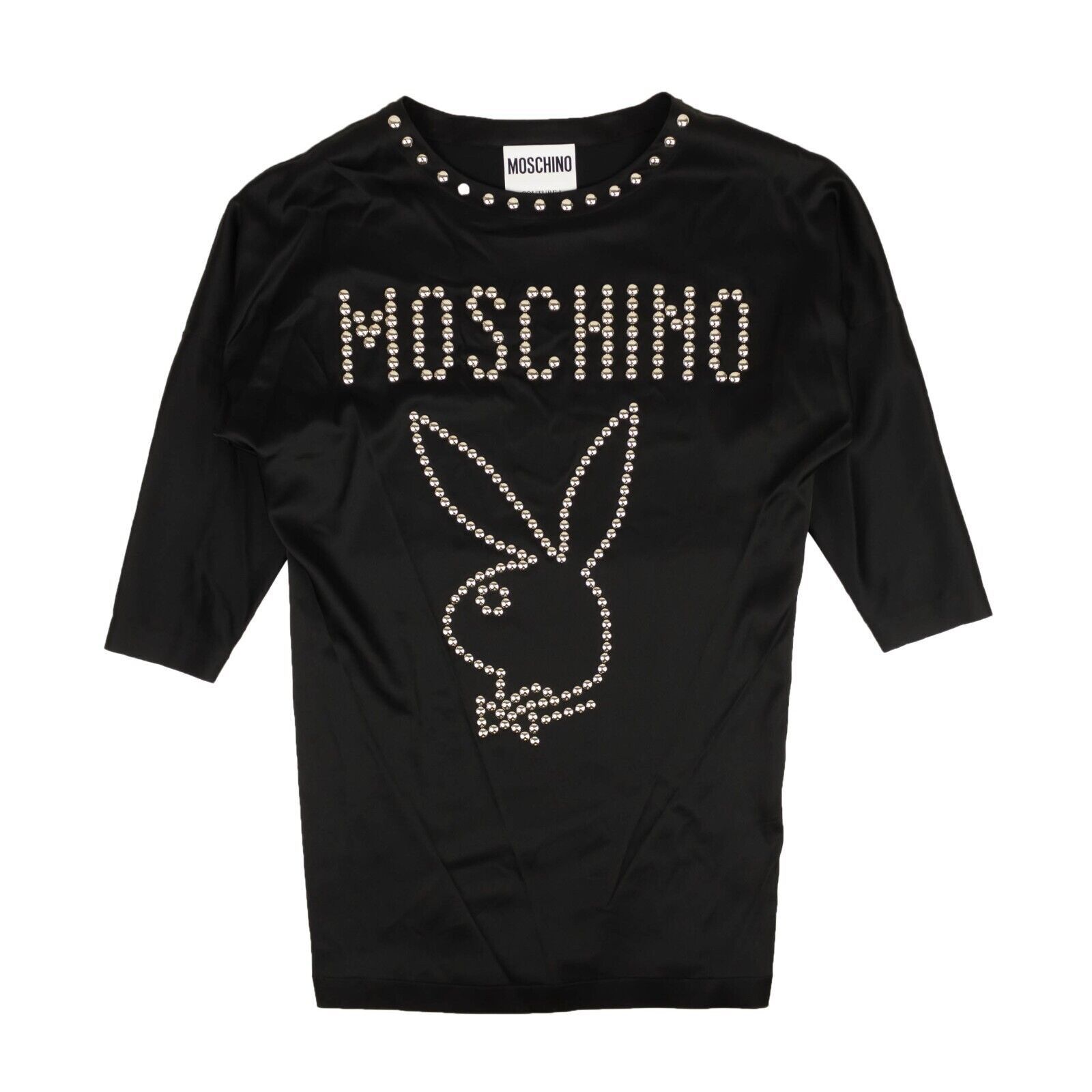 image of Moschino Couture Black Nailhead Logo Bunny Silk Dress Size 4/40, Women's