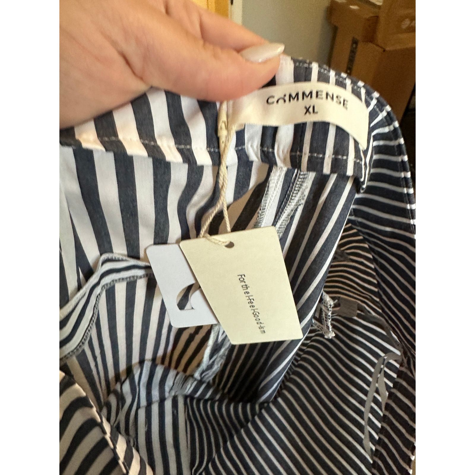 Other Commense Blue White Cotton Contrast Binding Pinstripe Pants Size 34" / US 12 / IT 48 - 7 Thumbnail