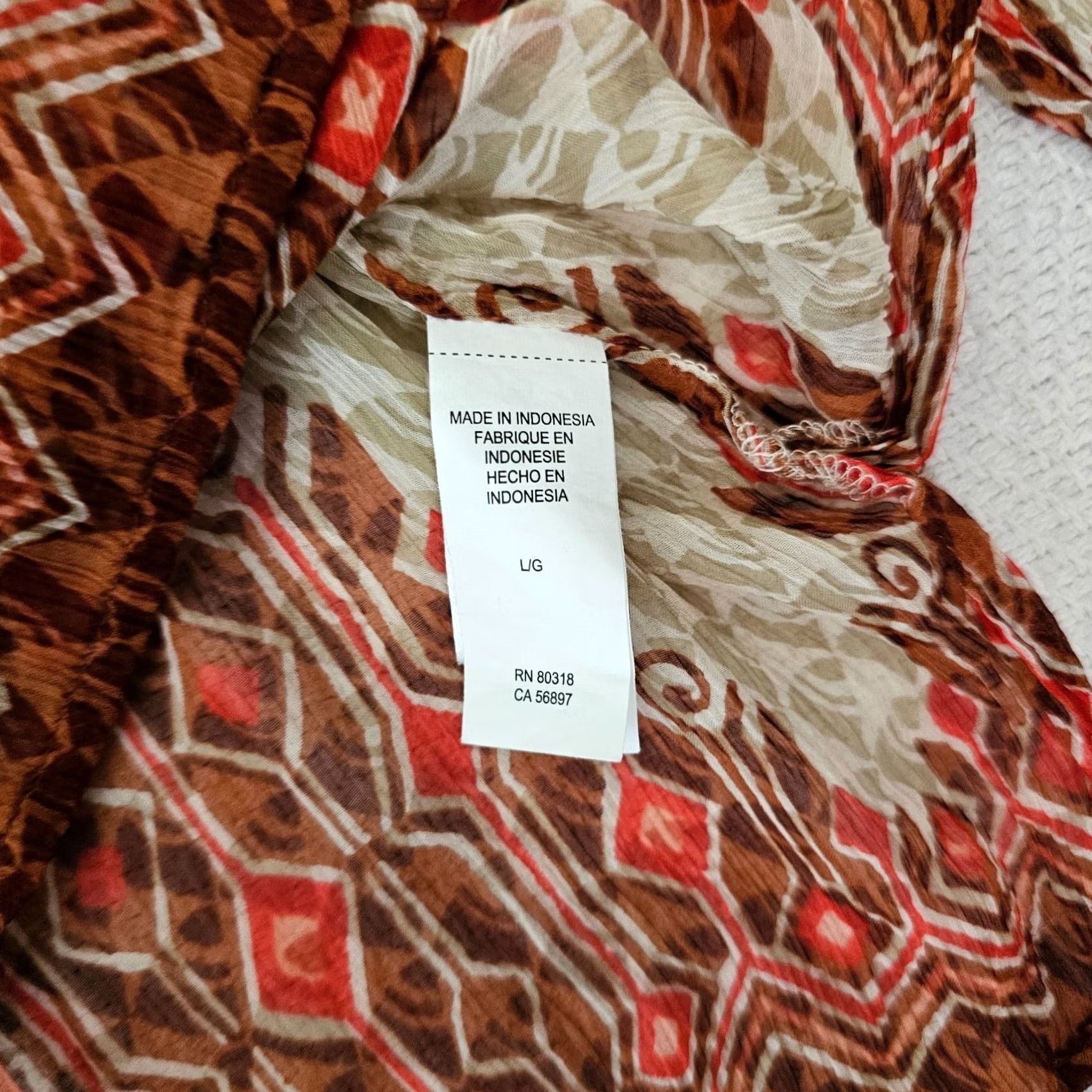 Lucky Brand Lucky Brand Top Shirt Regular Womens L Brown Red Paisley Long Sleeve Sheer Booth Blouse Size L / US 10 / IT 46 - 7 Thumbnail