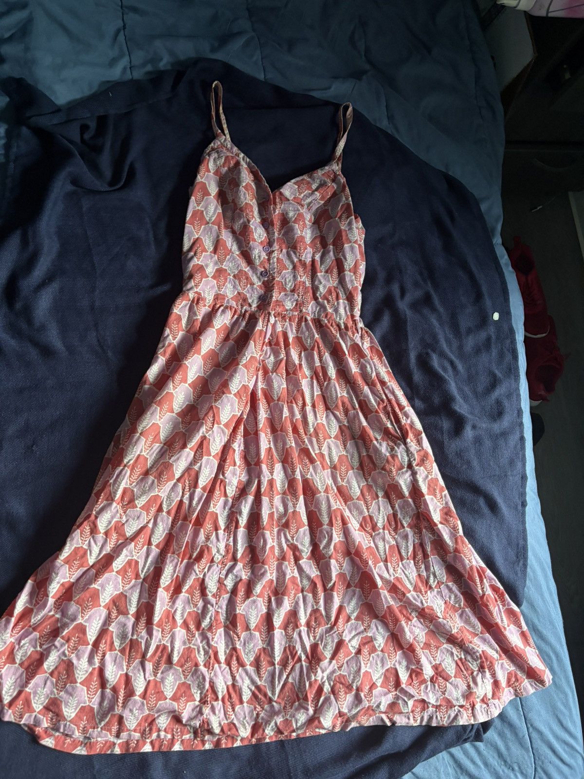 Other Whistle & Flute Pink Leaf Print 100% Cotton Midi Sundress Size M / US 6-8 / IT 42-44 - 11 Thumbnail
