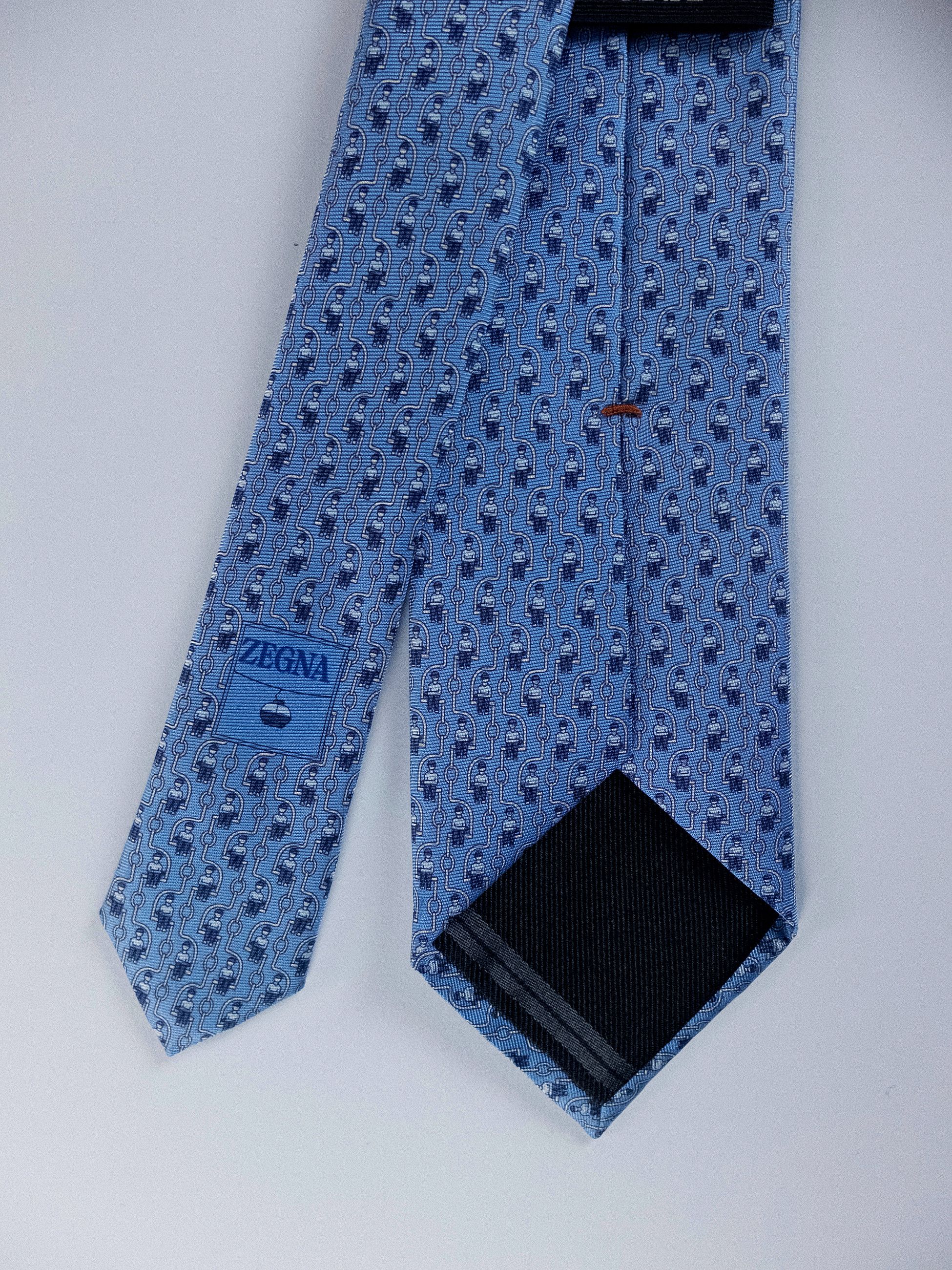 Ermenegildo Zegna ZEGNA blue skier in ski lift print silk tie authentic NWT Size ONE SIZE - 4 Thumbnail