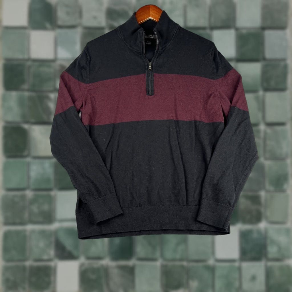 Banana Republic Banana Republic Sweater 1/2 Zip Men M Black Burgundy Stripe Pima Cotton Cashmere Mock Neck Pullover Classic Preppy Size US M / EU 48-50 / 2 - 1 Thumbnail