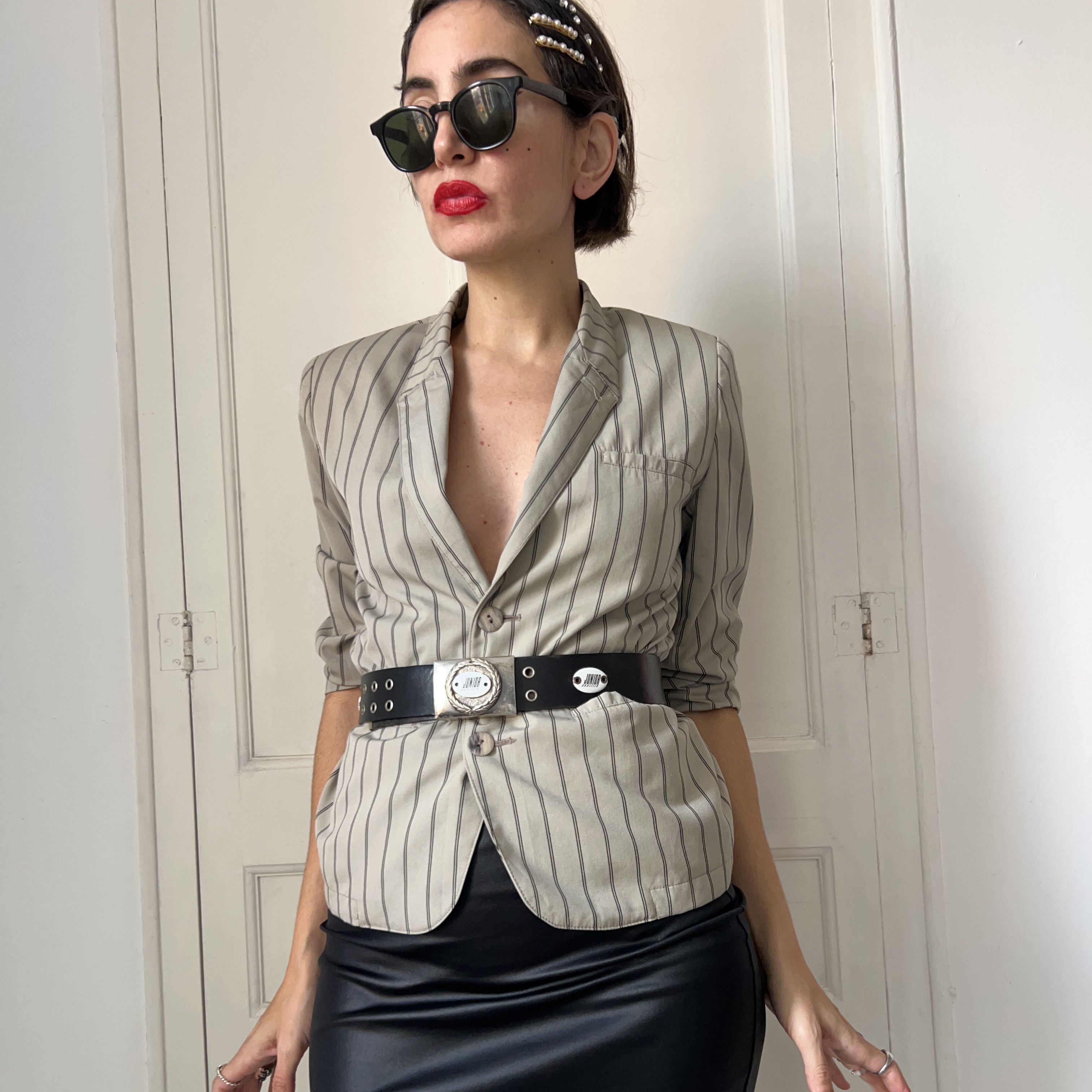 Vintage Vintage 90s Pinstripe Blazer Petite Fit Size XS / US 0-2 / IT 36-38 - 7 Thumbnail