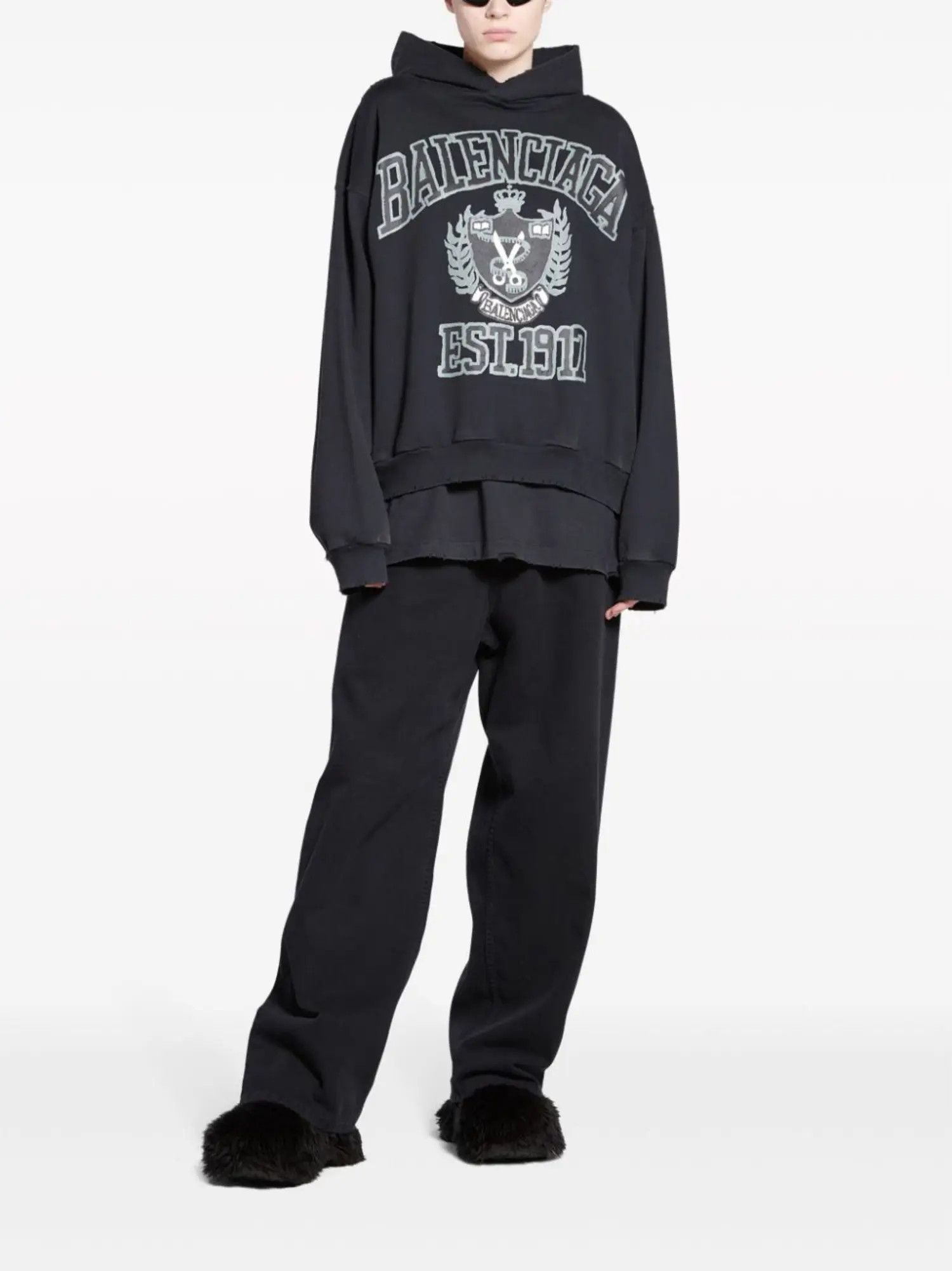 Balenciaga o1srvl11e0426 DIY College Hoodie Medium Fit in Black Size US XL / EU 56 / 4 - 2 Thumbnail