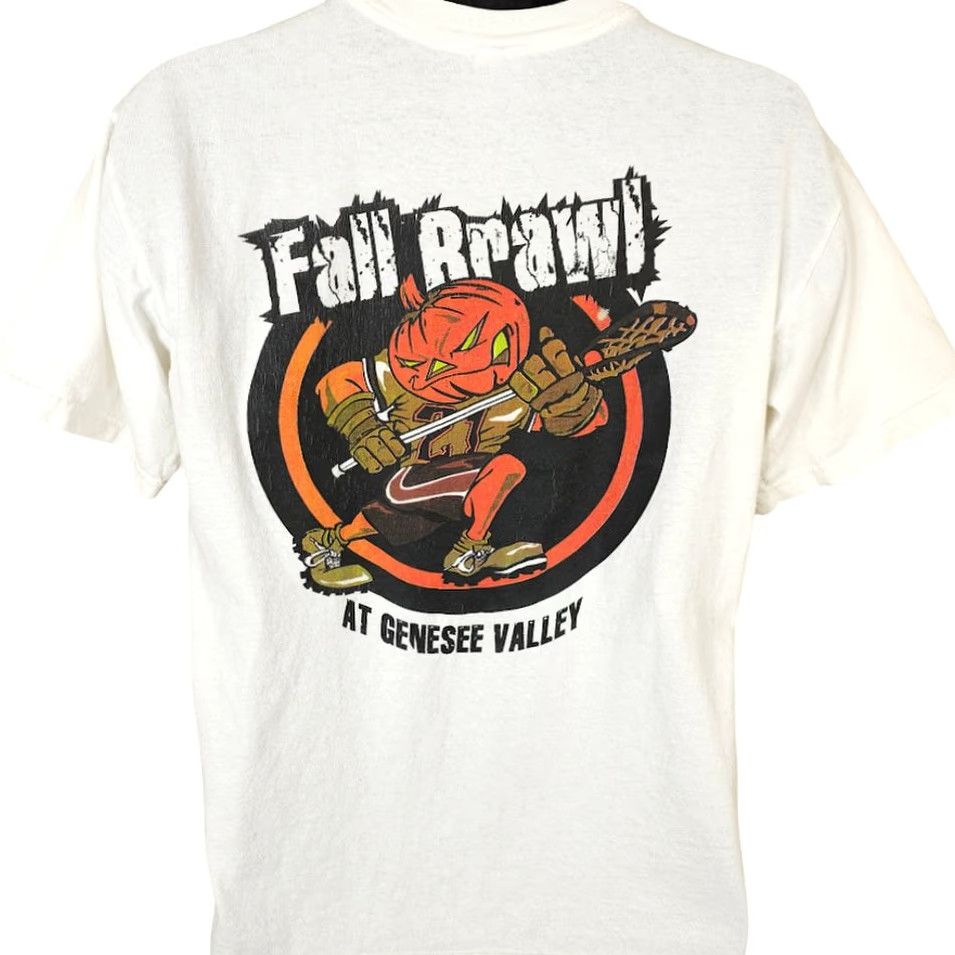 Gildan VINTAGE Lacrosse Fall Brawl T Shirt Mens Size Medium White Y2K Genesee Valley Halloween Pumpkin Size US M / EU 48-50 / 2 - 2 Thumbnail