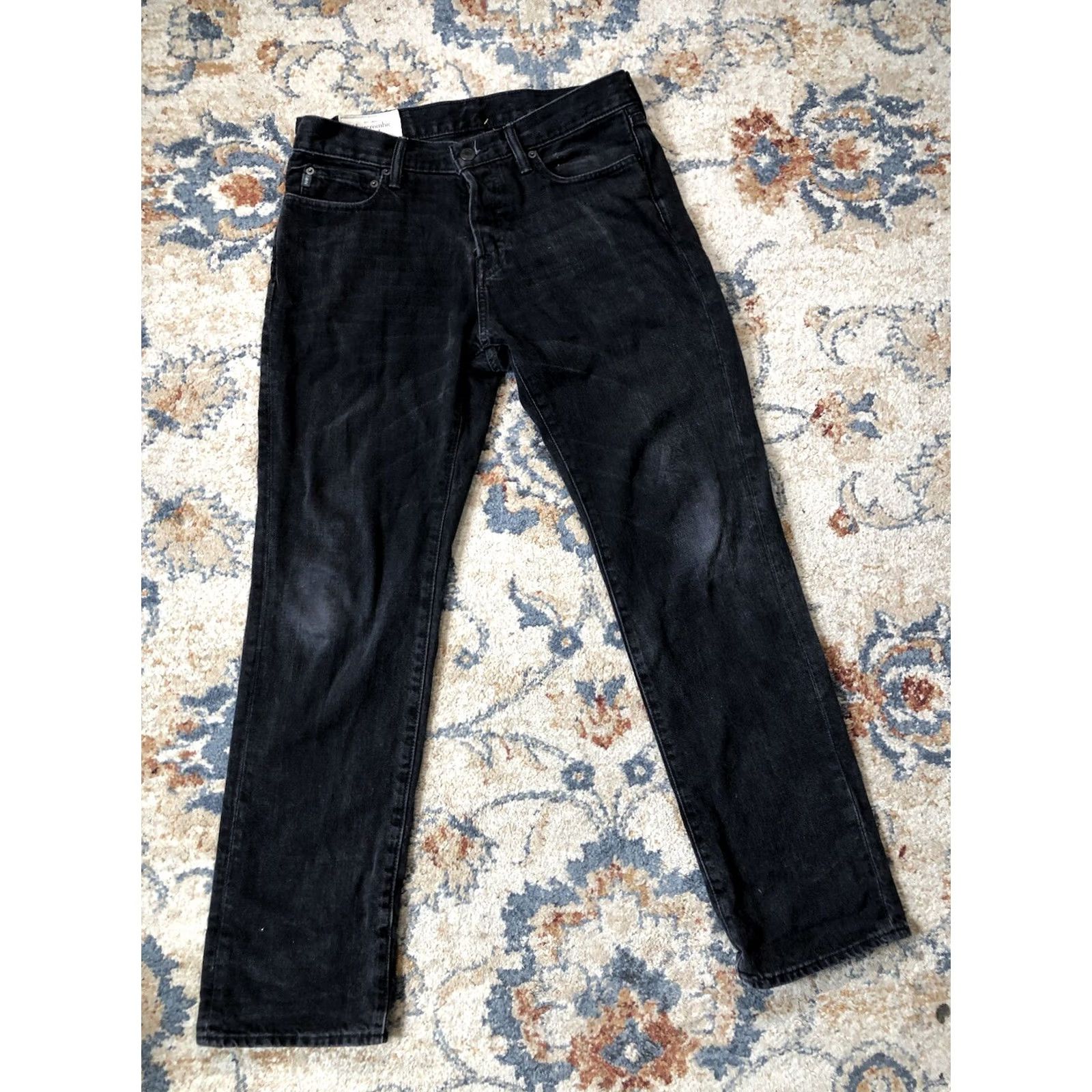 Abercrombie & Fitch VINTAGE Abercrombie & Fitch Jeans Black 31x32 Straight 90s Stretch Denim Mens Regular Mid Rise 5-Pocket Distressed Zipper Button Logo Denim Wash Black Size US 31 - 2 Thumbnail