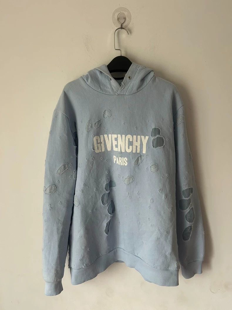 Givenchy Givenchy Ripped Hoodie with Hood Haze Blue L Size Size US L / EU 52-54 / 3 - 1 Thumbnail