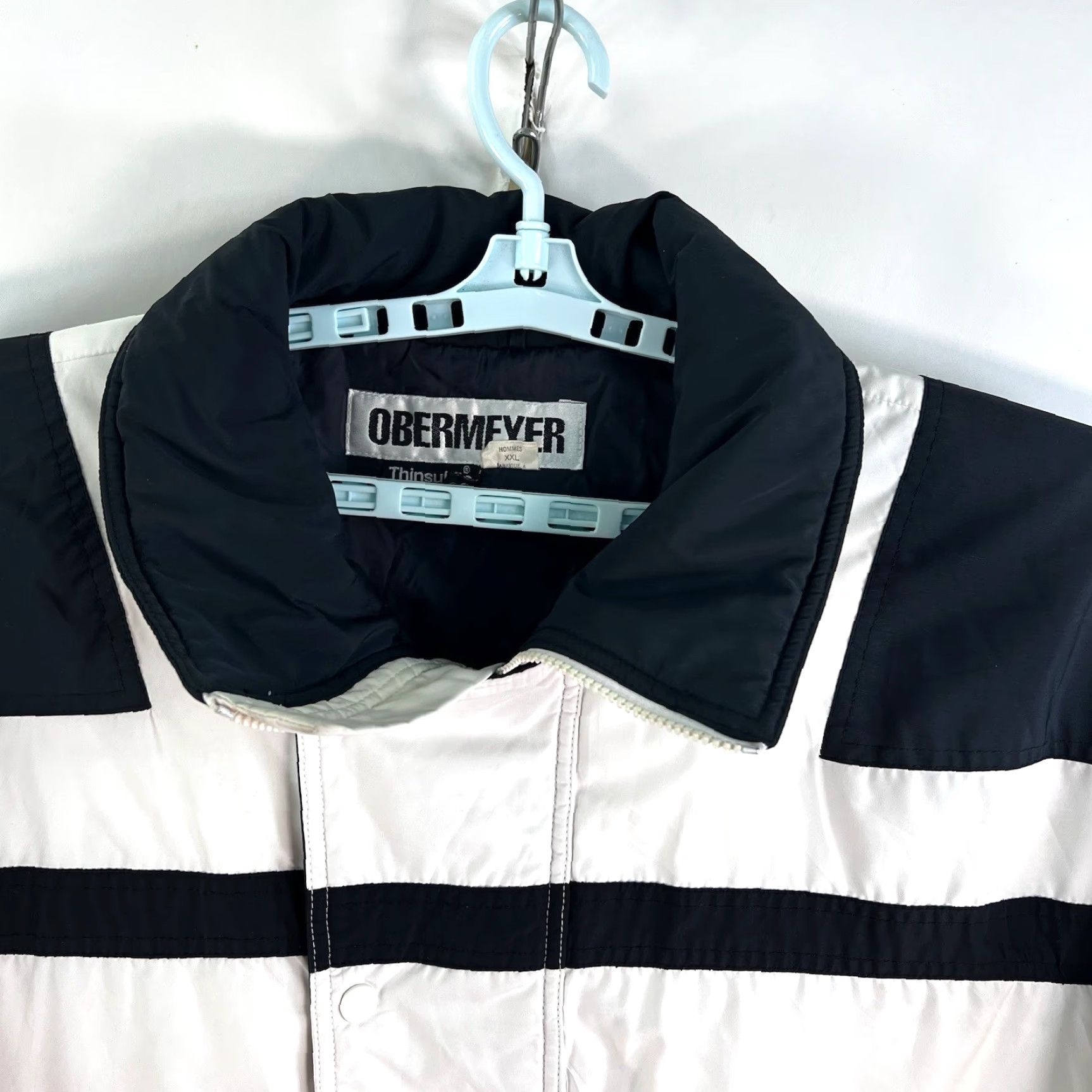 Obermeyer VINTAGE Obermeyer Scorpion Thinsulate Jacket Mens 2XL Black/White Ski Coat mid-length Zip Snap Logo Regular Diffusion Pattern Size US XXL / EU 58 / 5 - 2 Thumbnail