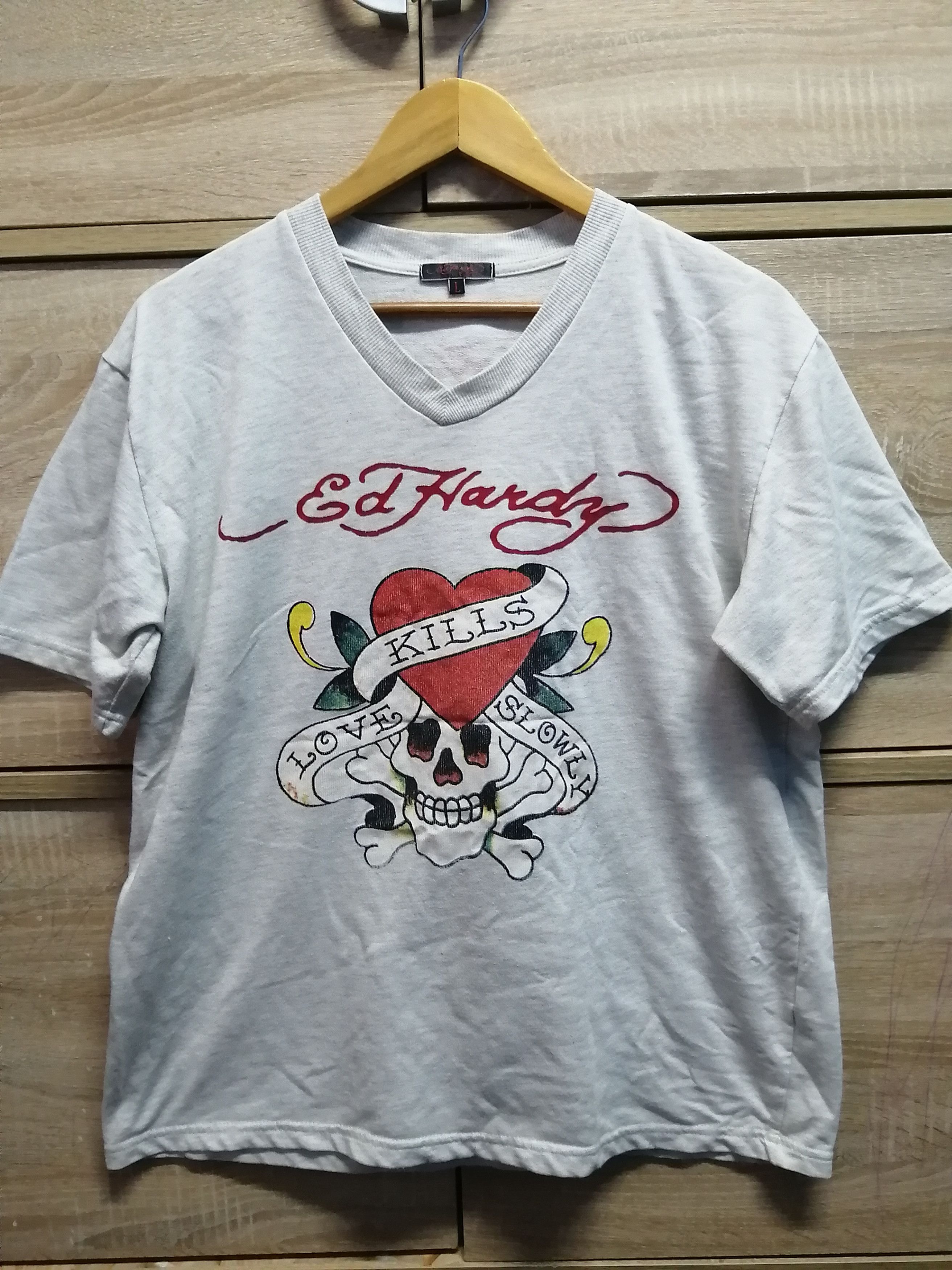 Vintage Thrashed Sun Faded Ed hardy Shirt Distressed Grunge Band Size US L / EU 52-54 / 3 - 1 Thumbnail