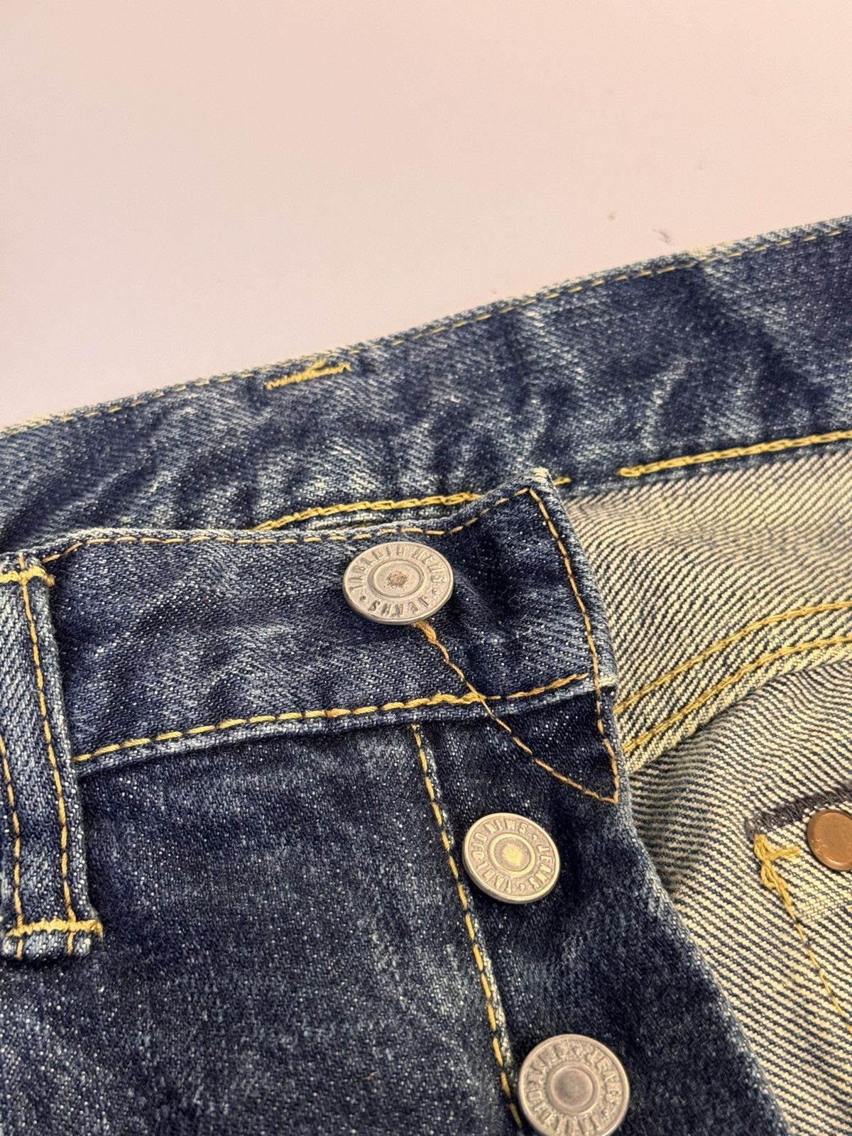 Japanese Brand × Kaihara Denim Tabloid News Selvedge Leather Cow Jeans Japan 32 Inches Size US 32 / EU 48 - 7 Thumbnail