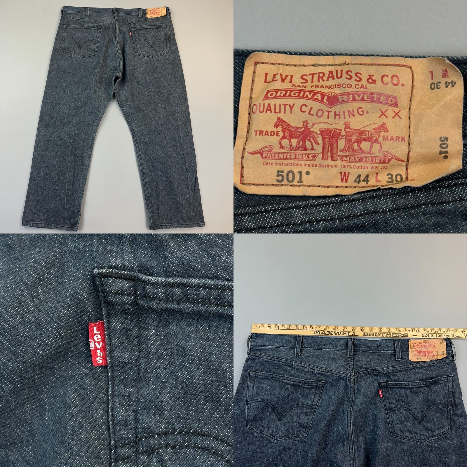 Levi's VINTAGE Levi's 501 Jeans Mens 44x30 Dark Wash Straight Fit Button Fly Casual Y2K Mens Denim Blue 80s Retro USA Jeans Size US 44 / EU 60 - 8 Thumbnail