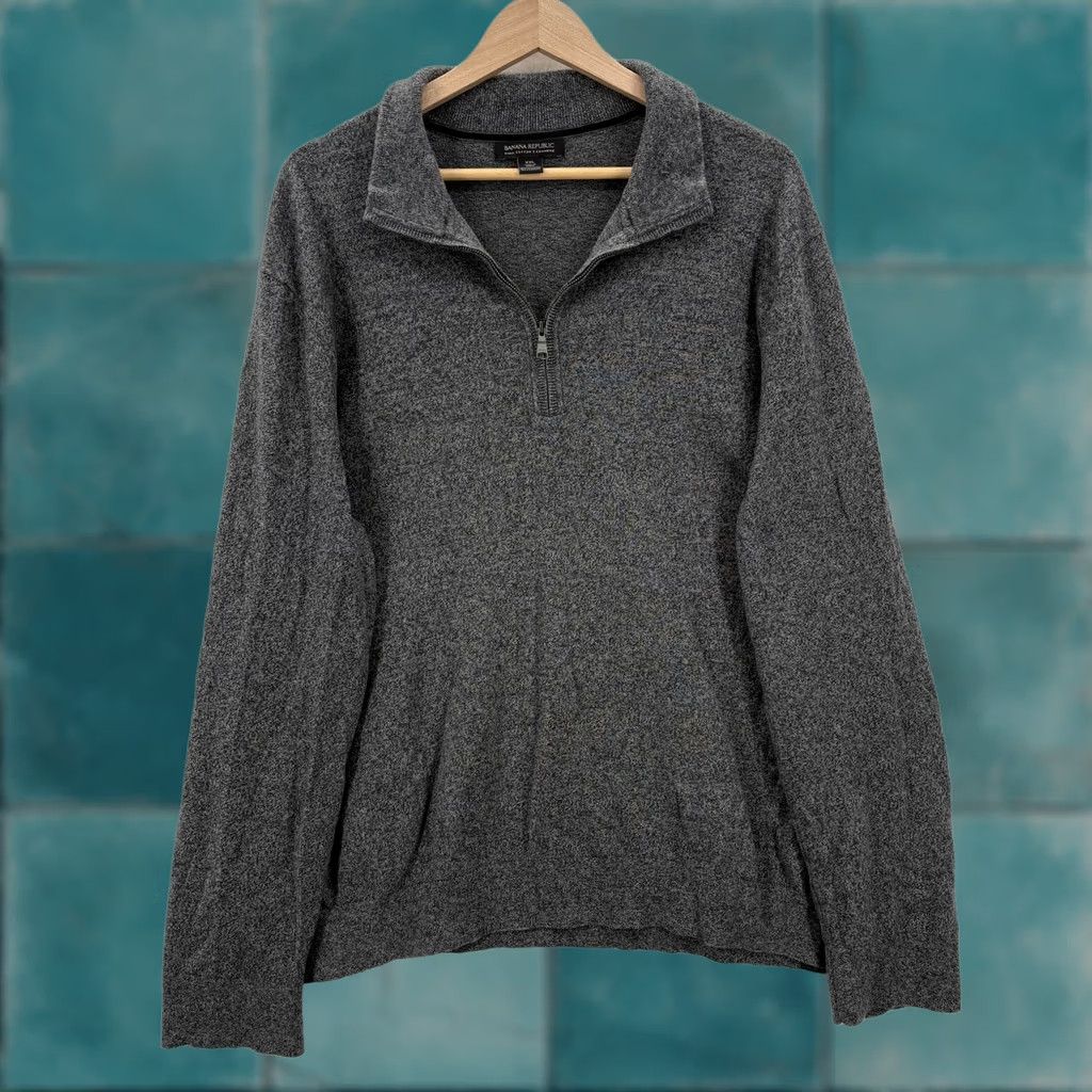 Banana Republic Banana Republic Sweater Mens 2XL Gray Pima Cotton Cashmere 1/2 Zip Mock Neck Pullover Knit Front Solid Size US XXL / EU 58 / 5 - 1 Thumbnail