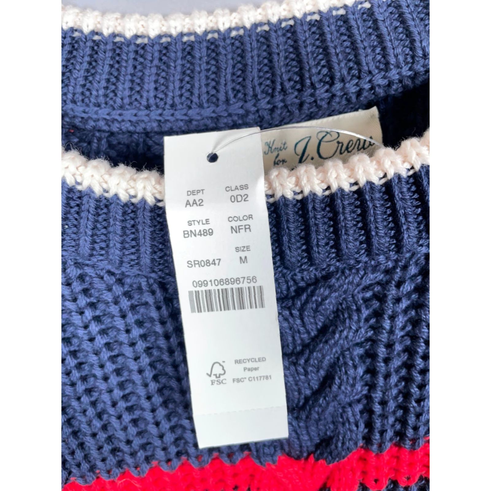 J.Crew VINTAGE J.Crew Sweater Pullover Cable Knit Adult Medium Men’s Fall Winter Dark Blue Red Stripe Unworn Size US M / EU 48-50 / 2 - 4 Thumbnail