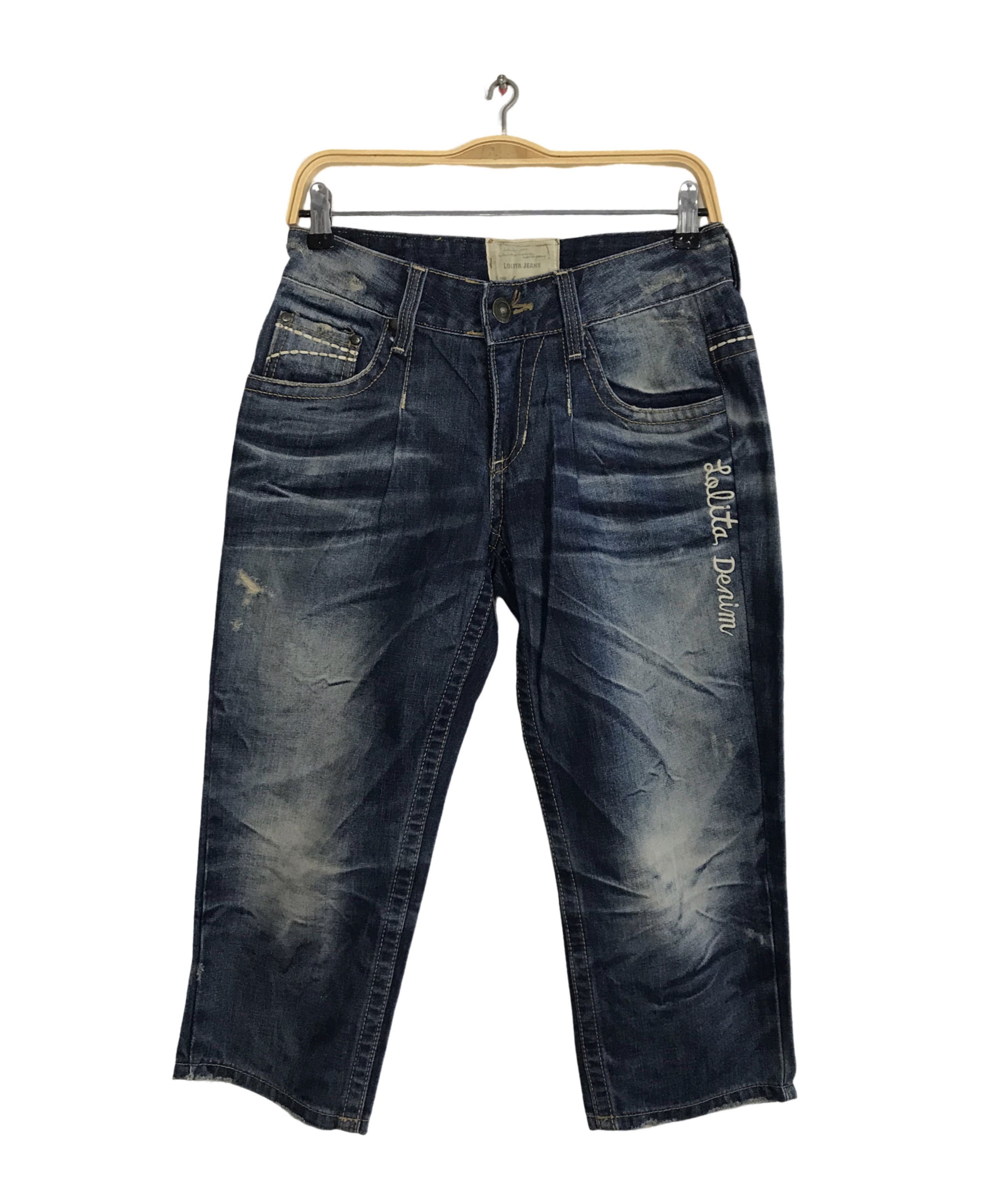 Japanese Brand Lolita Indigo Distressed Denim Short Jeans Whisker Baggy Size US 28 / EU 44 - 1 Thumbnail