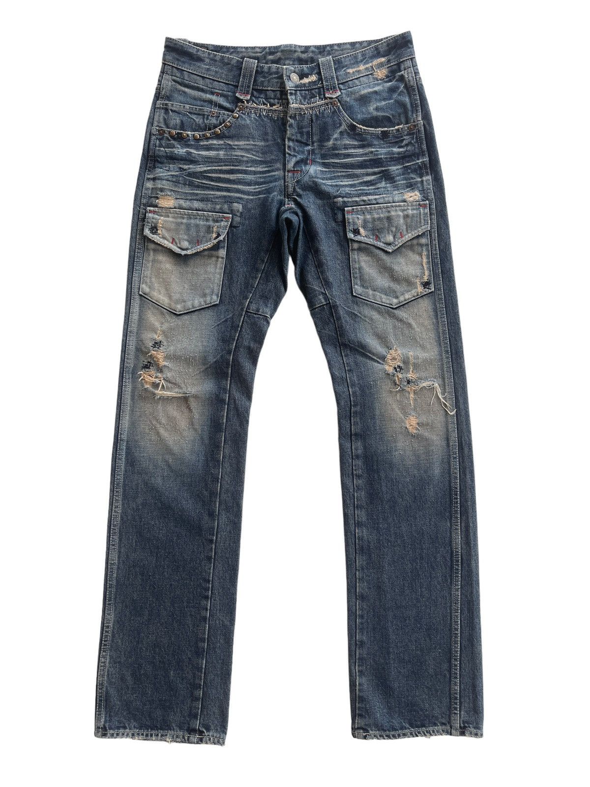 image of Distressed Denim x Vintage Bartack Distressed Bushpants Jeans in Denim, Men's (Size 30)