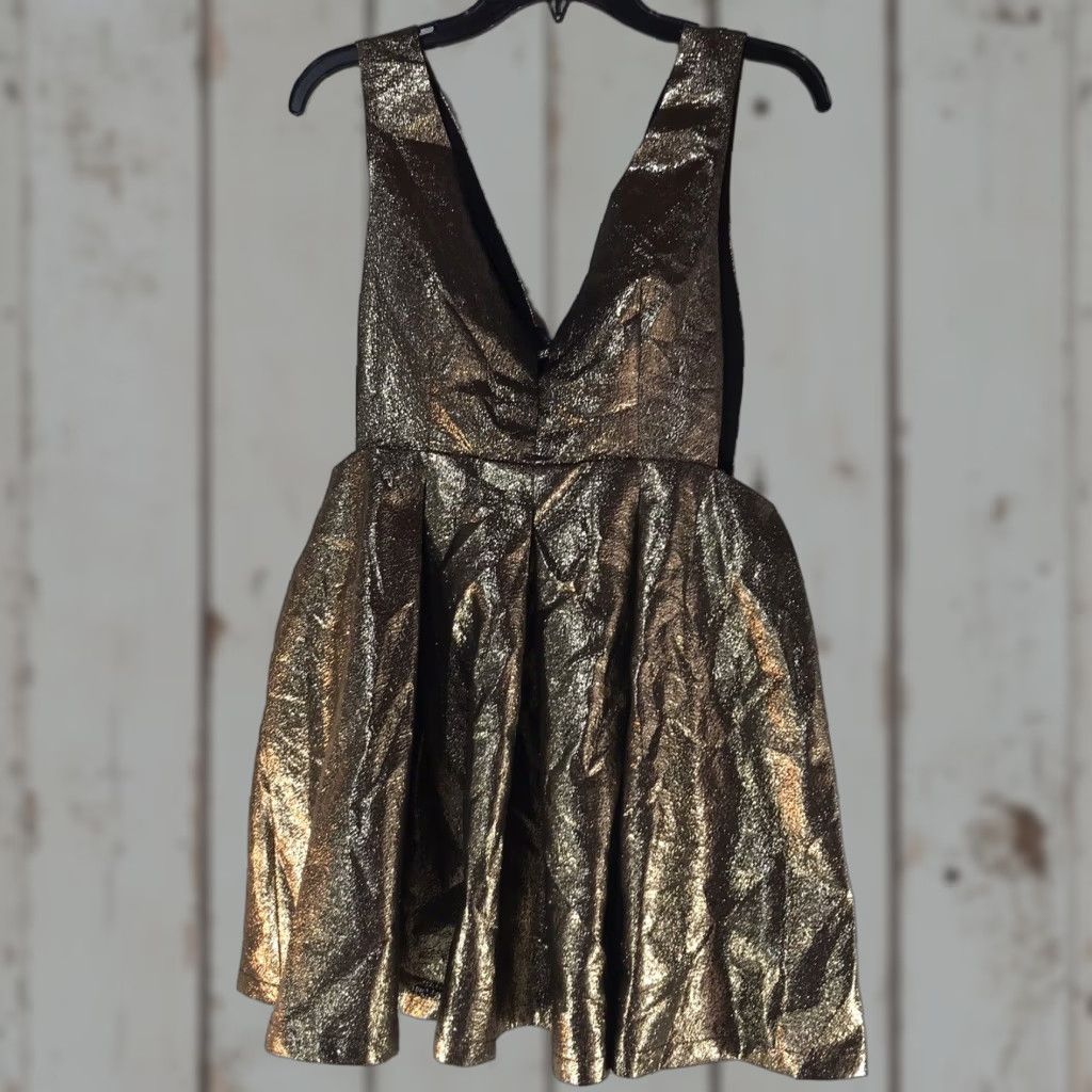 B Sides VINTAGE Hot & Delicious Women's Dress Mini Sleeveless V-Neck Gold Formal Party L Size L / US 10 / IT 46 - 1 Thumbnail