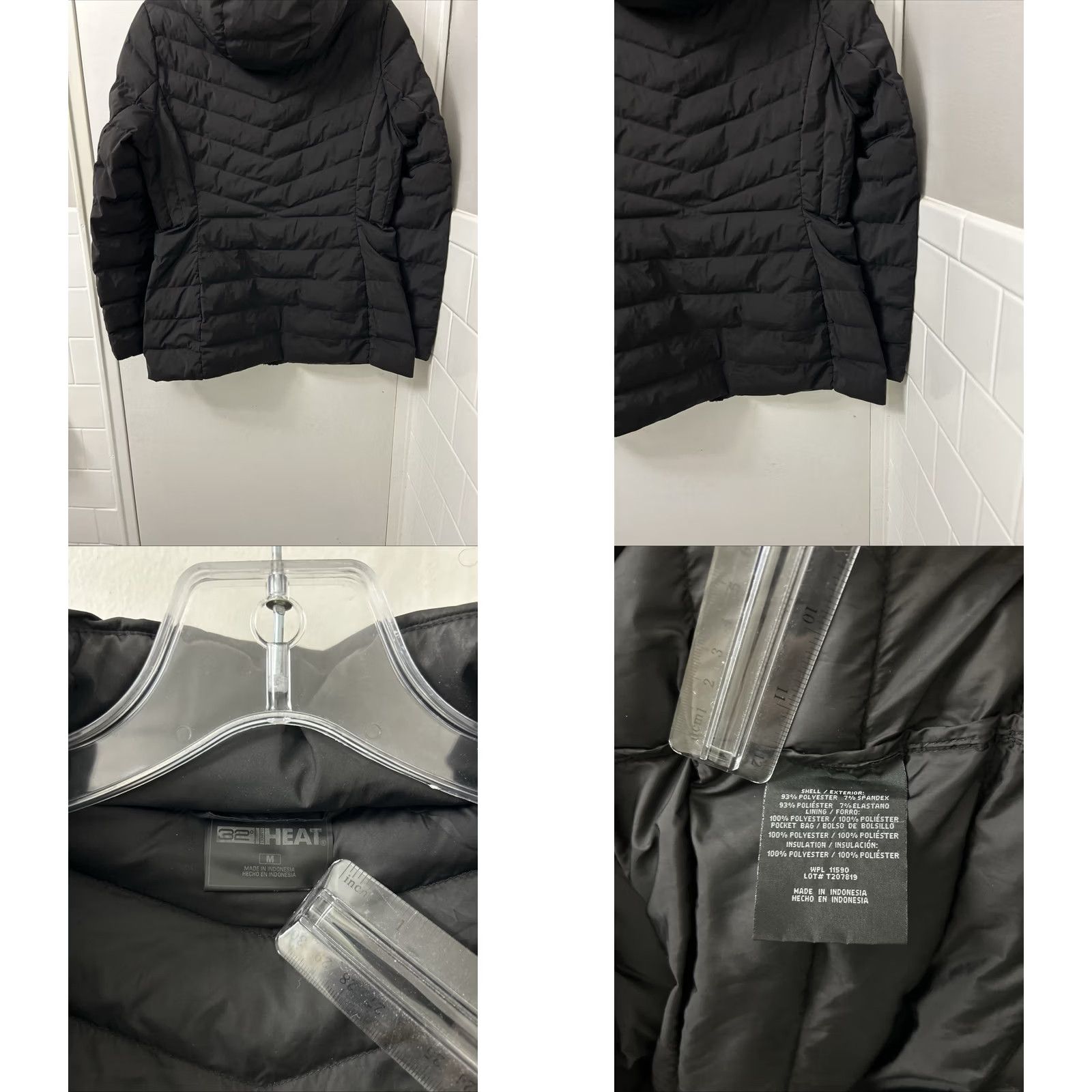 Vintage 32 Degrees Heat Puffer Jacket Womens Medium Black Hooded Insulated Full Zip Coat Size M / US 6-8 / IT 42-44 - 8 Thumbnail