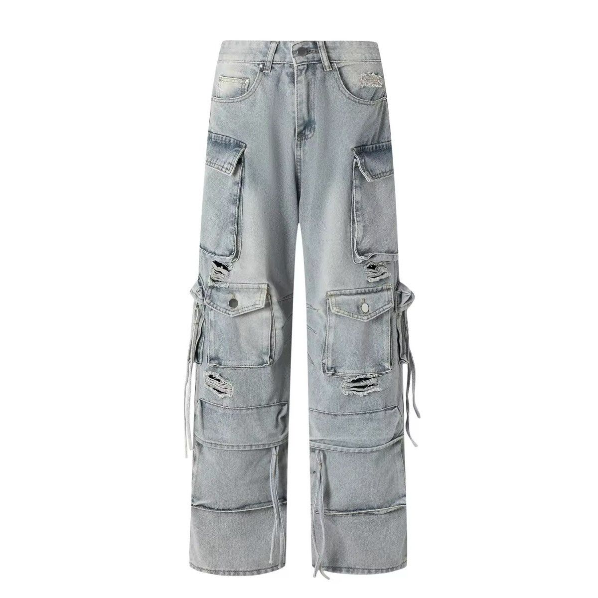 Japanese Brand × Jean Multi pocket ripped workwear wide leg cargo jeans Size US 28 / EU 44 - 4 Thumbnail