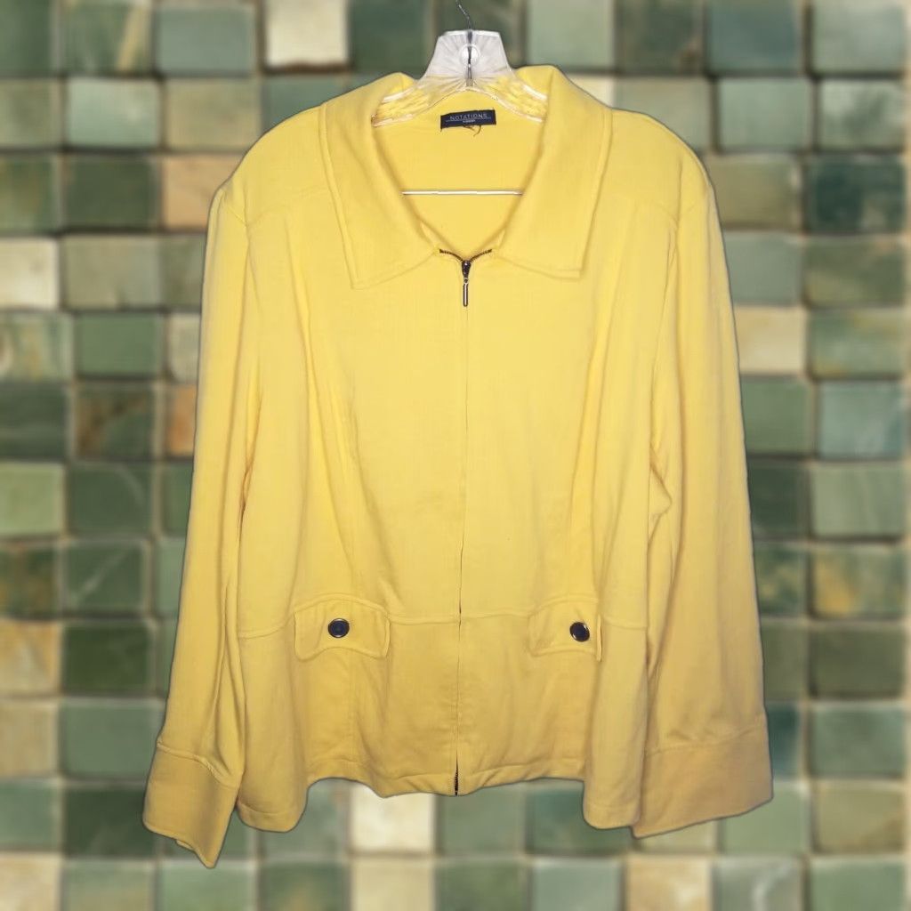 Vintage Notations Womens Full Zip Jacket Collared Shoulder Pads Yellow 1X W:27 L:26.5 Shirt? Size XL / US 12-14 / IT 48-50 - 1 Thumbnail