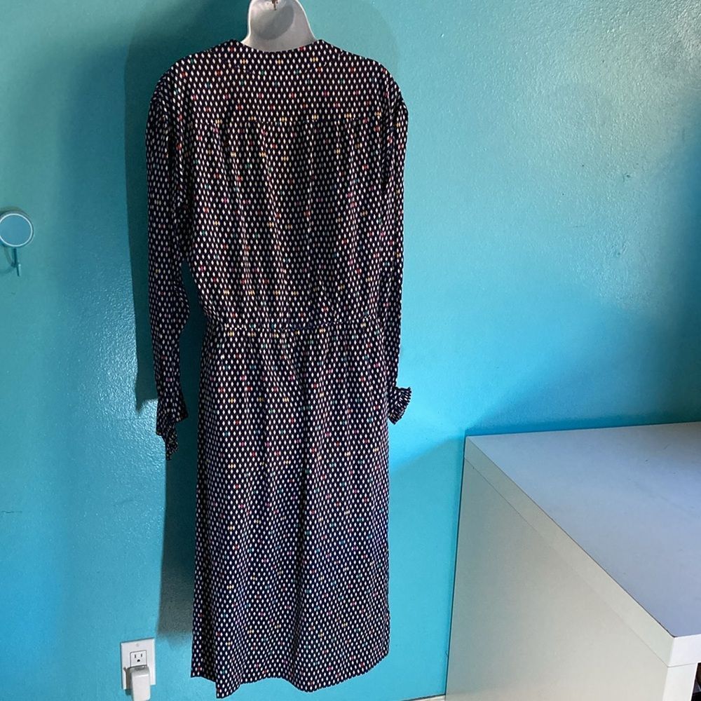 Nina Ricci Nina Ricci Vintage 1980's Silk Midi Dress Navy Diamond Patte Size L / US 10 / IT 46 - 10 Thumbnail