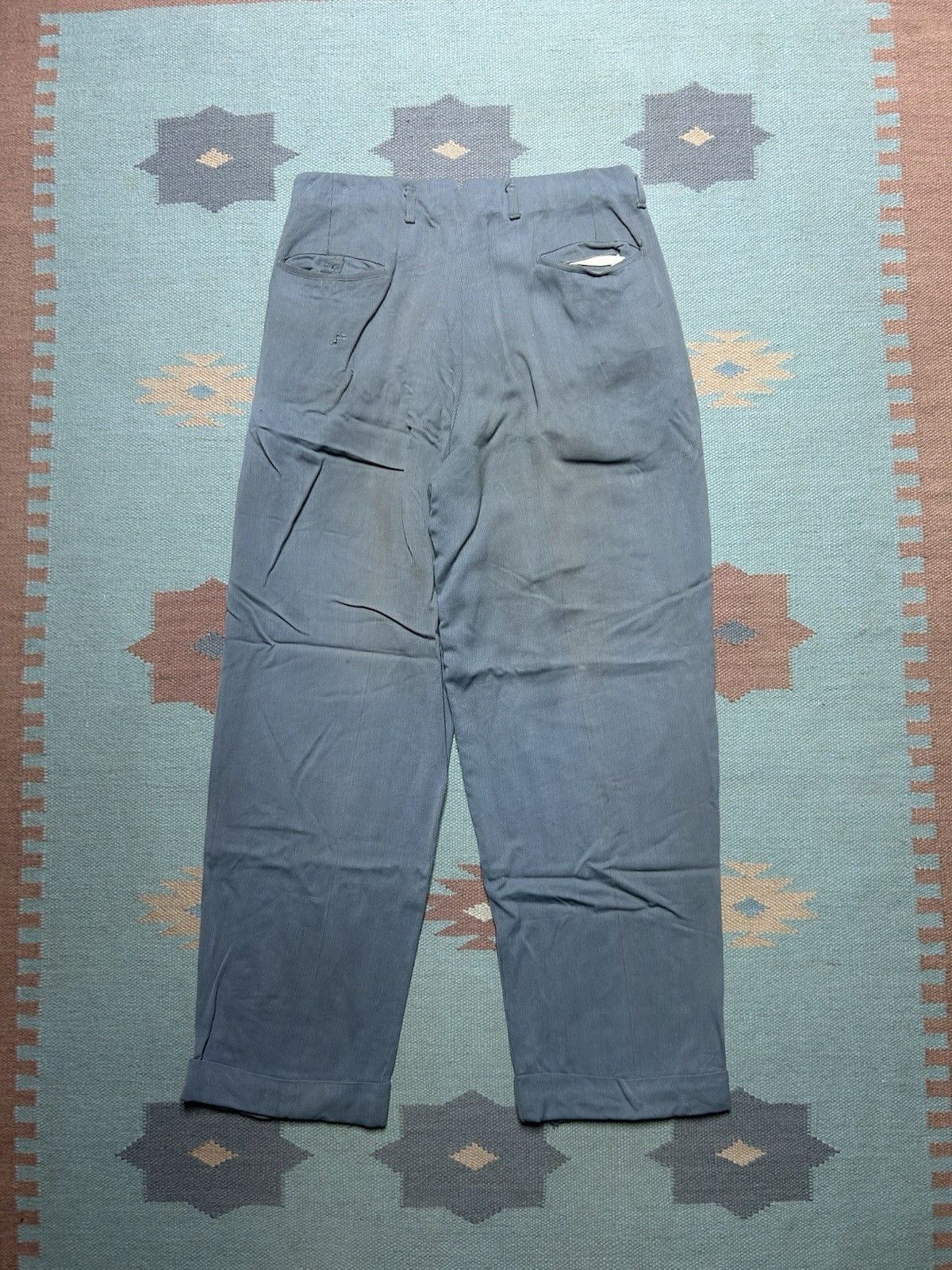 Vintage Vintage 40s rayon drop loop pants pleated slacks pique 31x29 Size US 31 - 2 Thumbnail