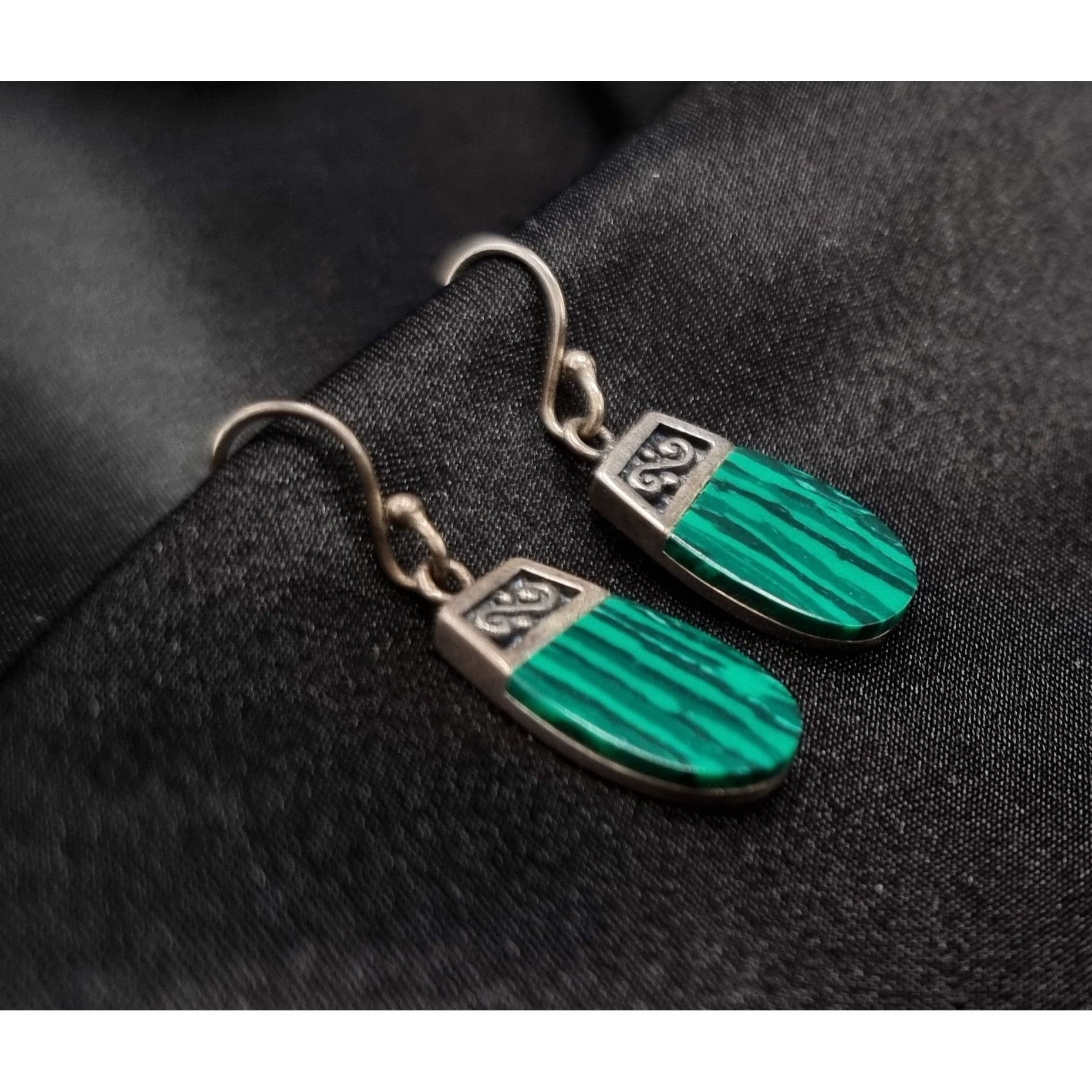 Vintage Vintage Early 2000's Malachite 925 Sterling Silver Dangle Ea Size ONE SIZE - 4 Thumbnail