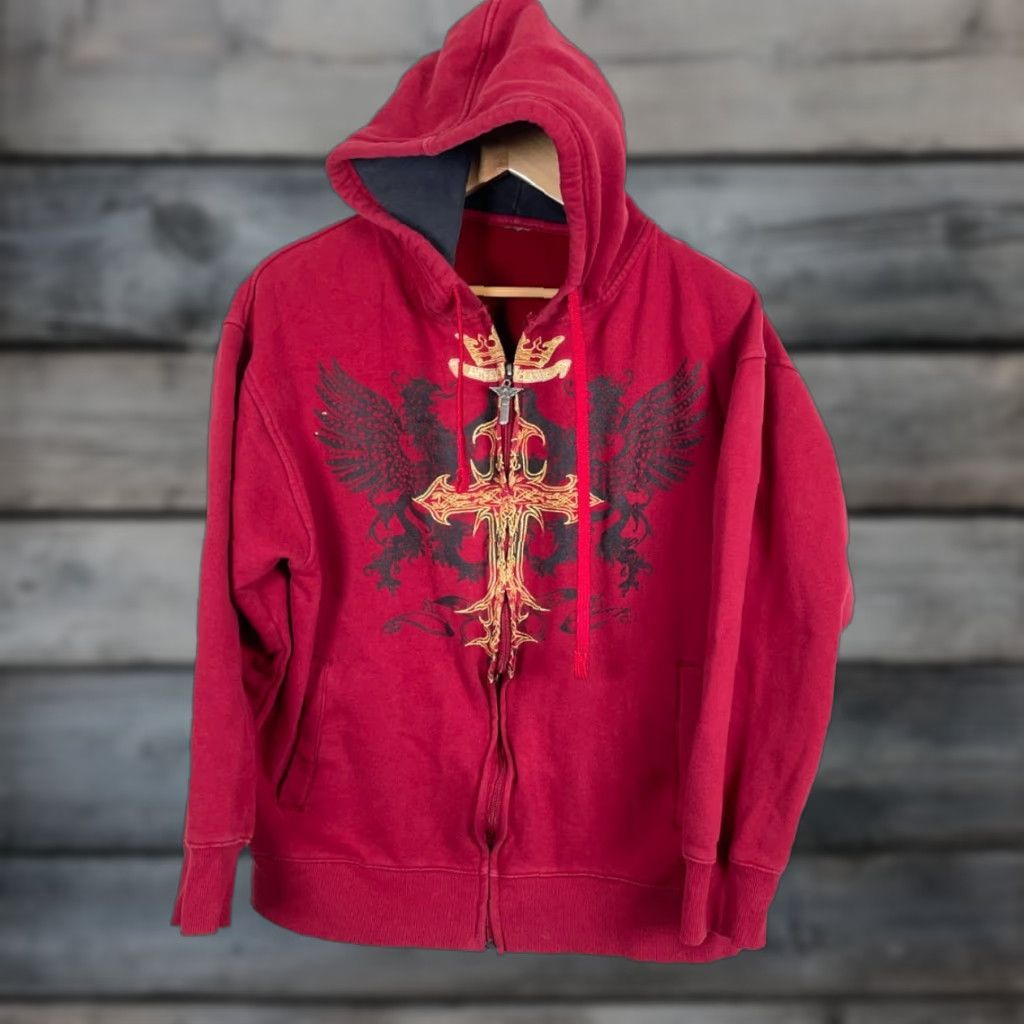 Avirex Avirex Hoodie - Zip Up - Red - Heavyweight Sweatshirt - Embroidered Logo - Vintage - 90s Hip Hop - Men L-XL - Full Zip - Geometric Pattern Size US L / EU 52-54 / 3 - 1 Thumbnail