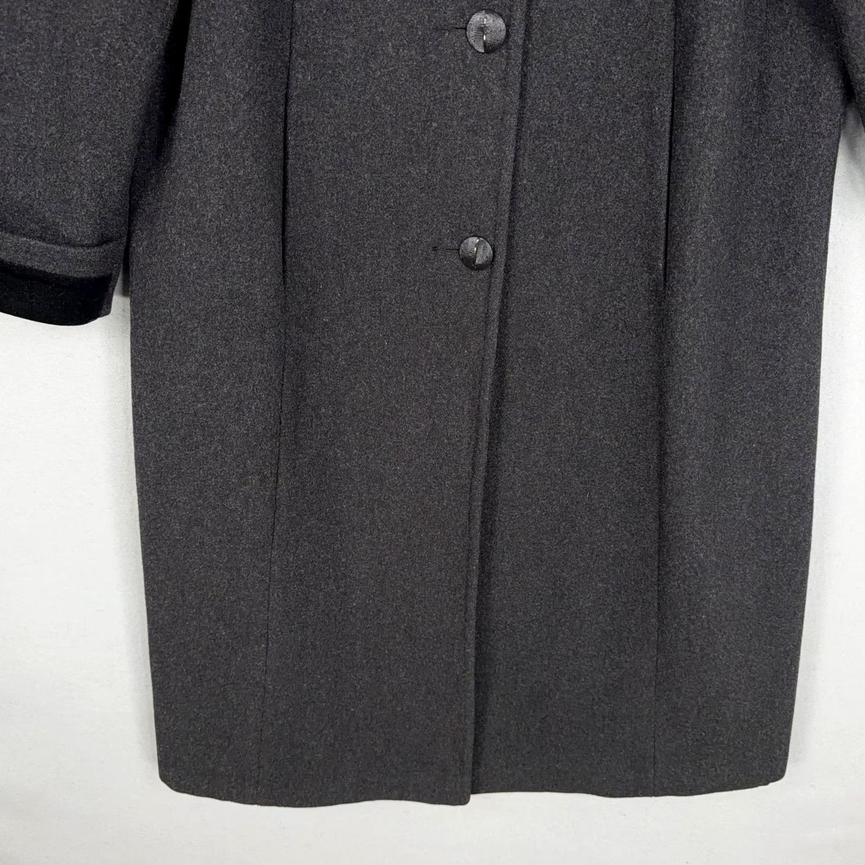 Velvet VINTAGE JAD Coat Womens 6 Gray Wool Long Trench Velvet Collar Cuff USA 80s 90s Size M / US 6-8 / IT 42-44 - 3 Thumbnail
