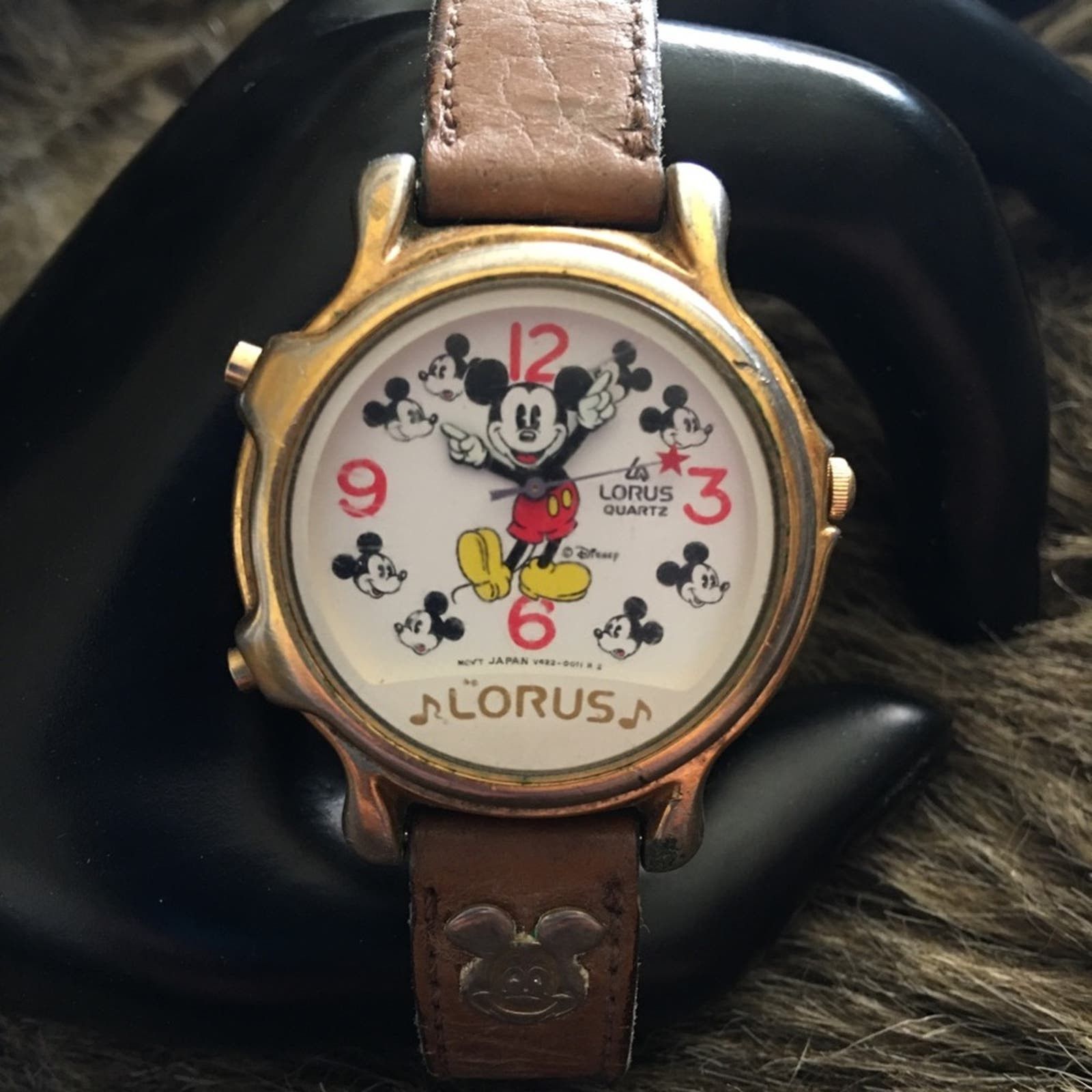 image of Vintage Lorus Mickey Mouse Musical Watch in Brown, Women's