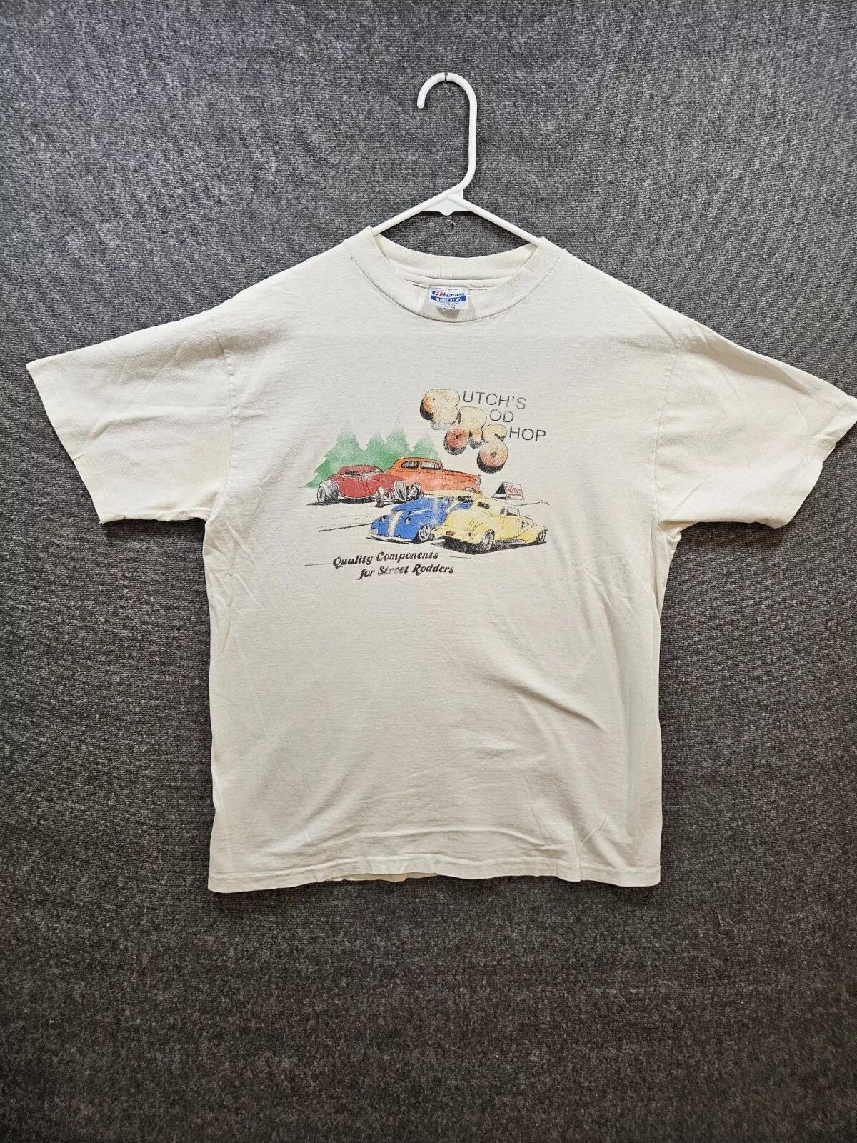 Vintage Vintage 80s Hot Rod Shop Graphic T-Shirt Hanes Tag 80s Size US L / EU 52-54 / 3 - 1 Thumbnail
