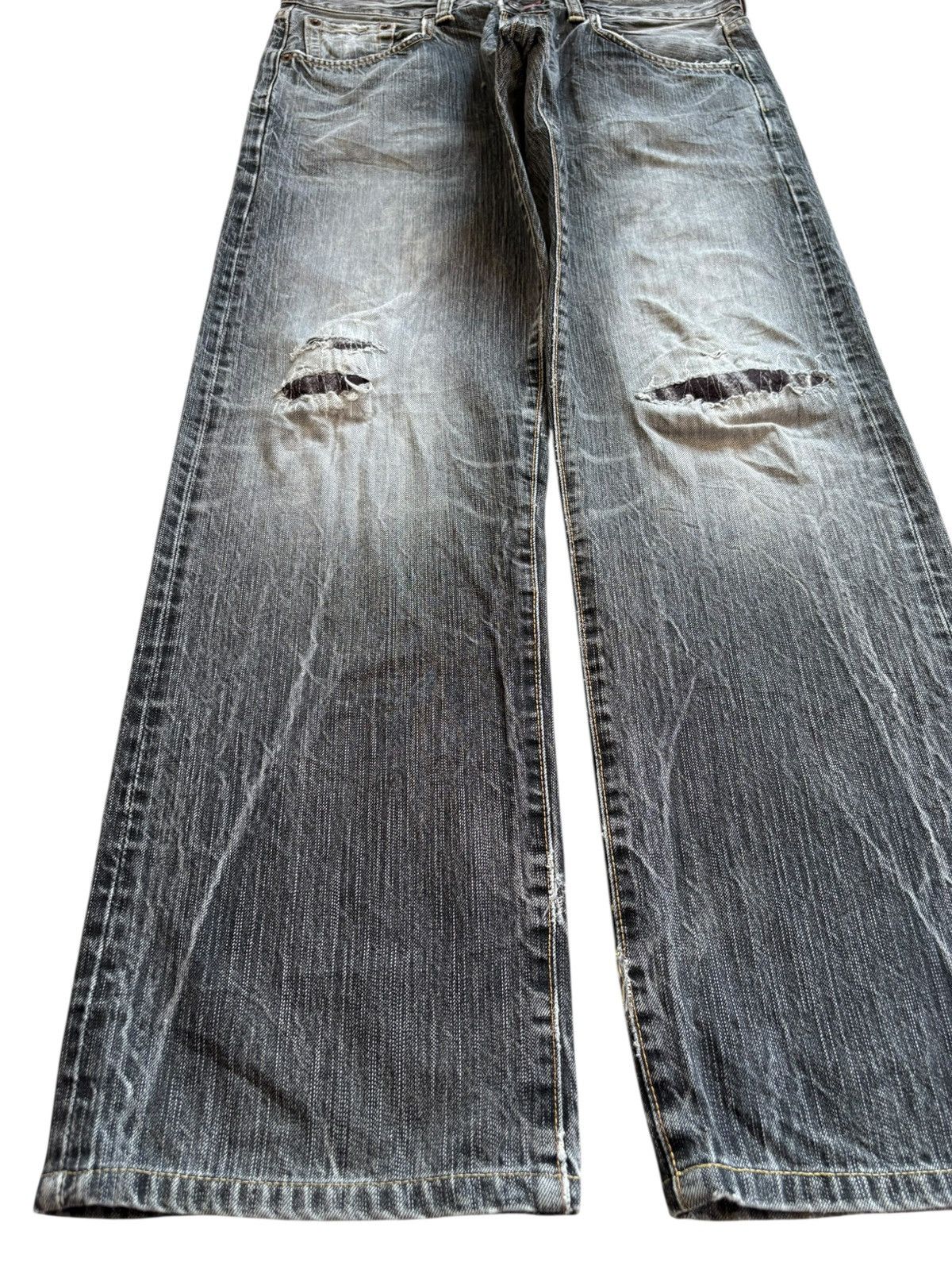 Edwin × Japanese Brand Vintage Edwin 535 Patches Distressed Ripped Loose Baggy Jean Size US 35 - 6 Thumbnail