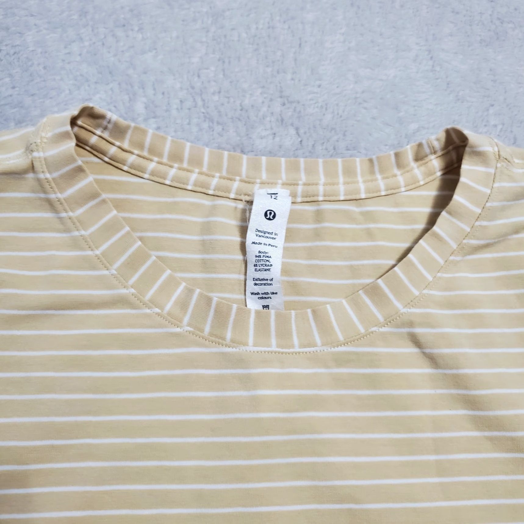 Lululemon VINTAGE Lululemon Top Women 12 Tan White Striped Crew Neck Short Sleeve Tee Shirt Casual Size XL / US 12-14 / IT 48-50 - 4 Thumbnail