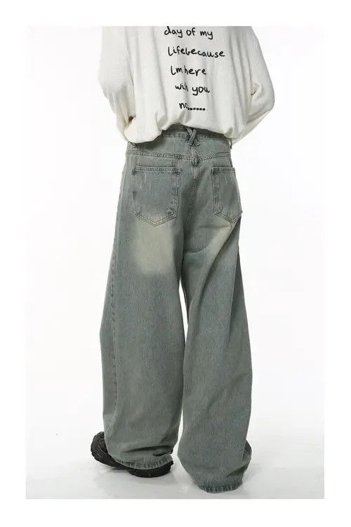 Japanese Brand Loose wide-leg trendy casual washed distressed jeans Size US 32 / EU 48 - 3 Thumbnail