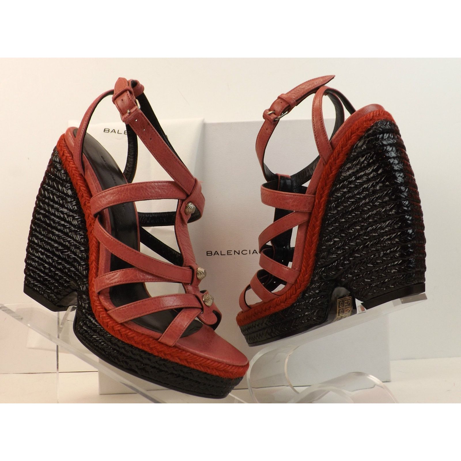 Balenciaga BALENCIAGA ARENA ROSE PINK LEATHER WEDGE STUDDED SANDALS 39 Size US 9 / IT 39 - 5 Thumbnail
