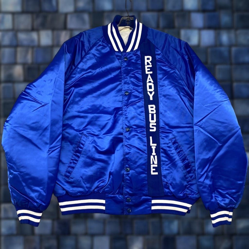 Vintage VINTAGE Ready Bus Lines Snap Up Lined Satin Blue Jacket Jacket Bomber Men XL Blue Satin Lined Vintage Mens Size US XL / EU 56 / 4 - 1 Thumbnail