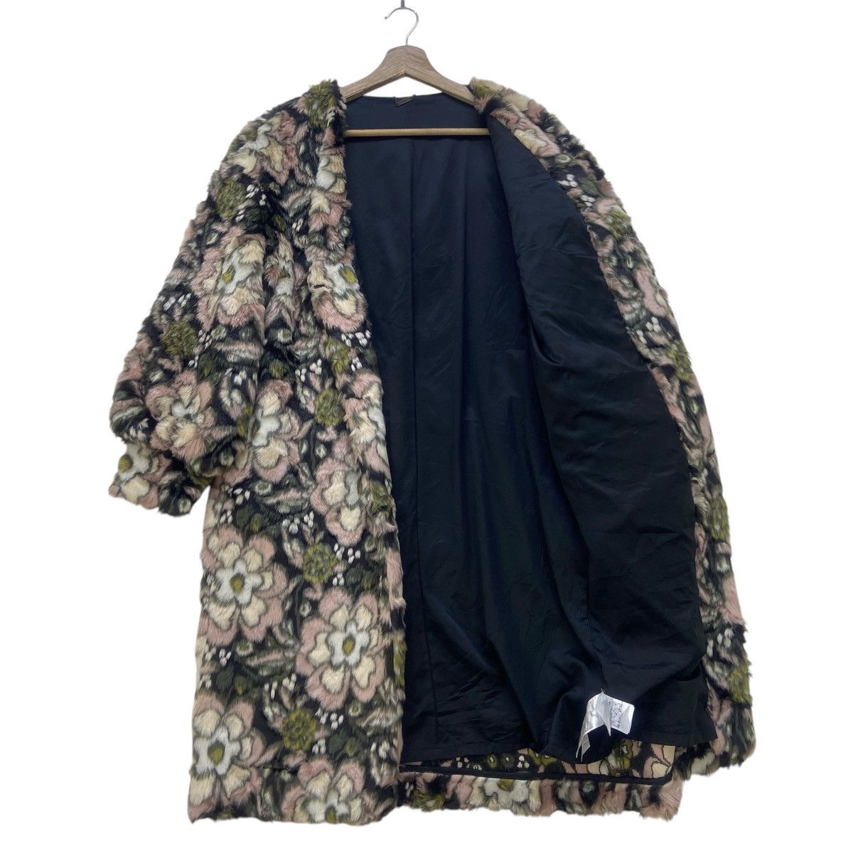 Japanese Brand Lily Brown Flower Printed Faux Fur Coat