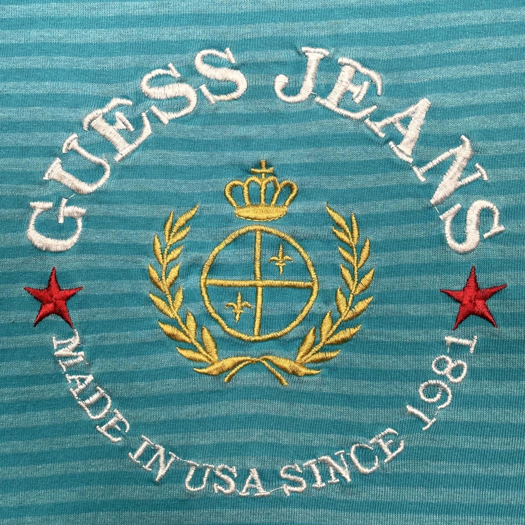 Guess VINTAGE Guess Jeans Shirt Mens Large Blue Striped Embroidered Crest ASAP ROCKY Size US L / EU 52-54 / 3 - 2 Thumbnail